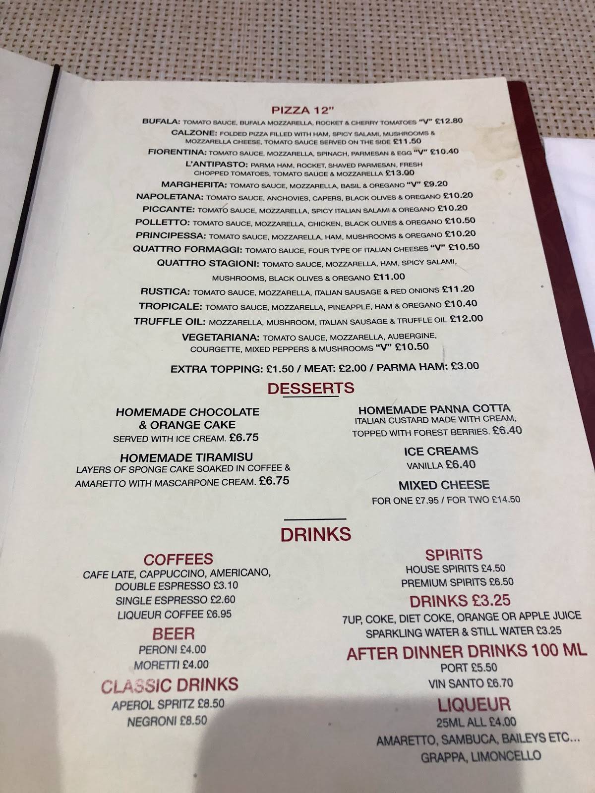 Menu at L’Antipasto City restaurant, London, 24