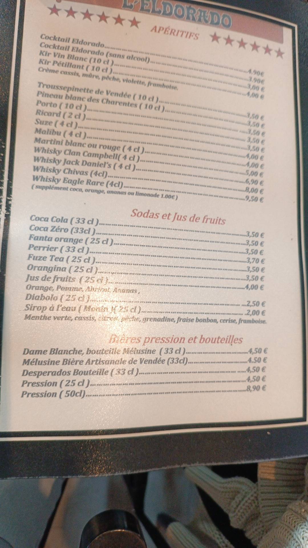 Menu de L'eldorado