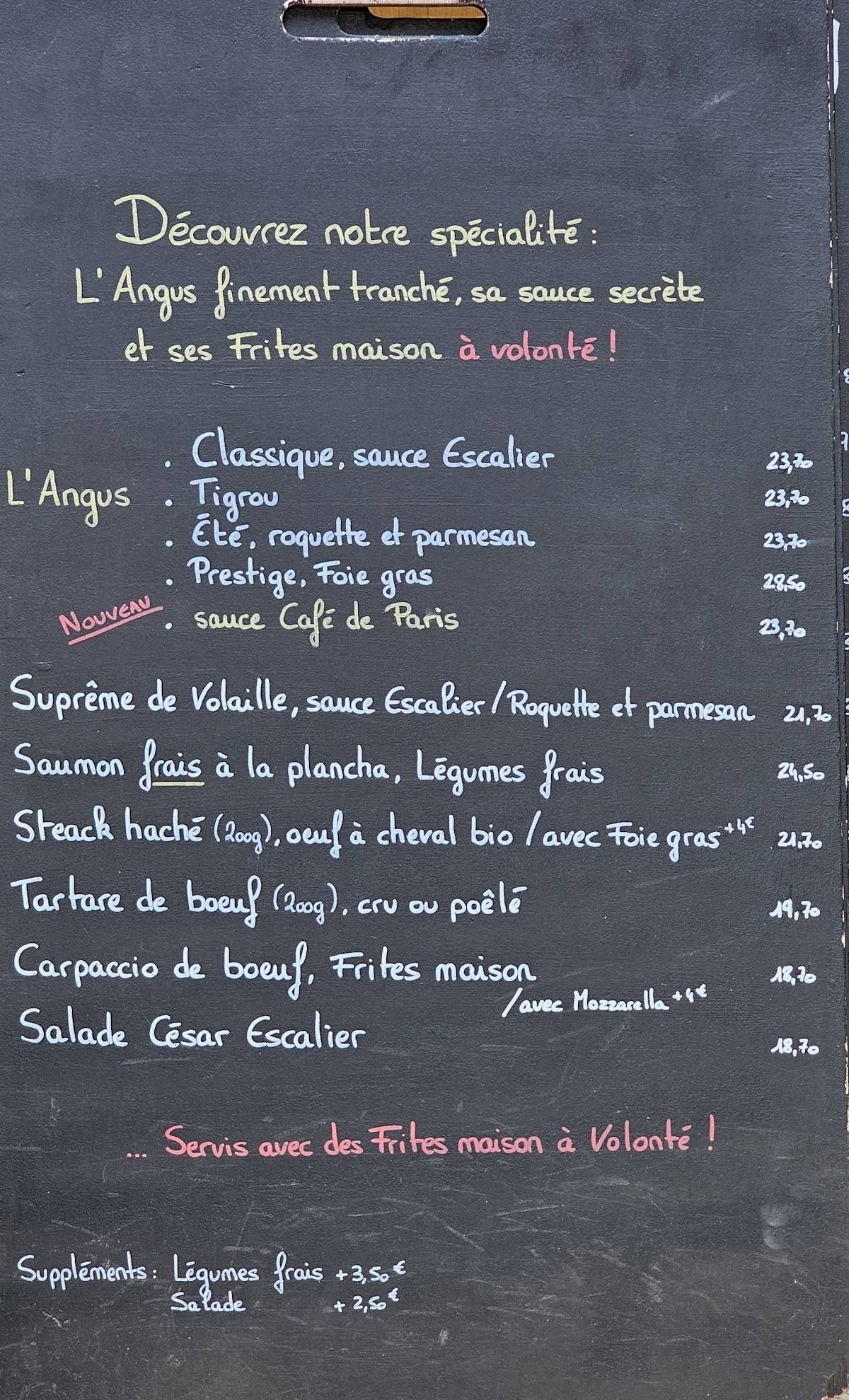 Menu de L'Escalier