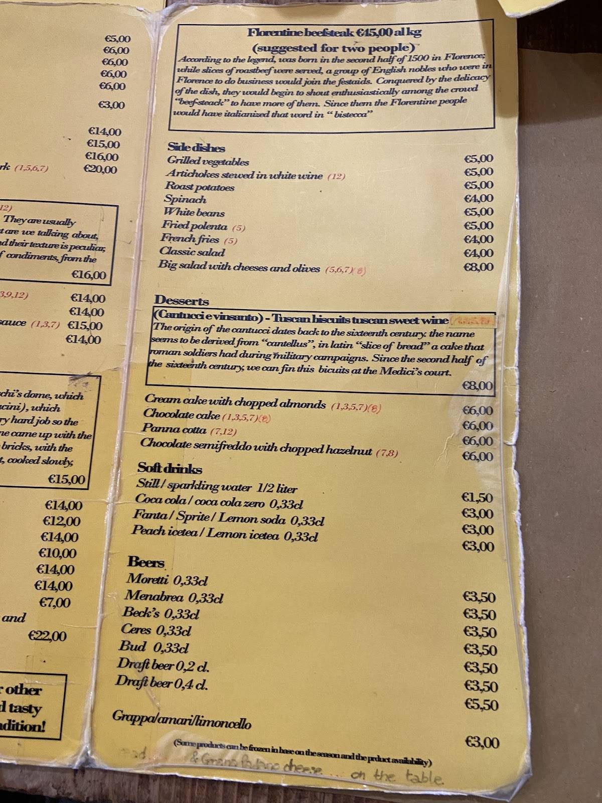 Menu di La Fettunta 
