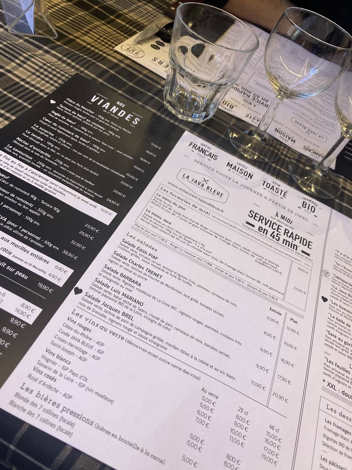 Menu de Restaurant La Java Bleue