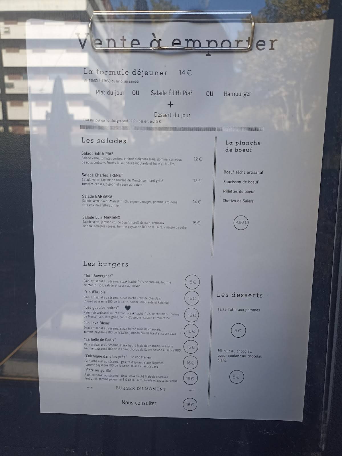 Menu de Restaurant La Java Bleue