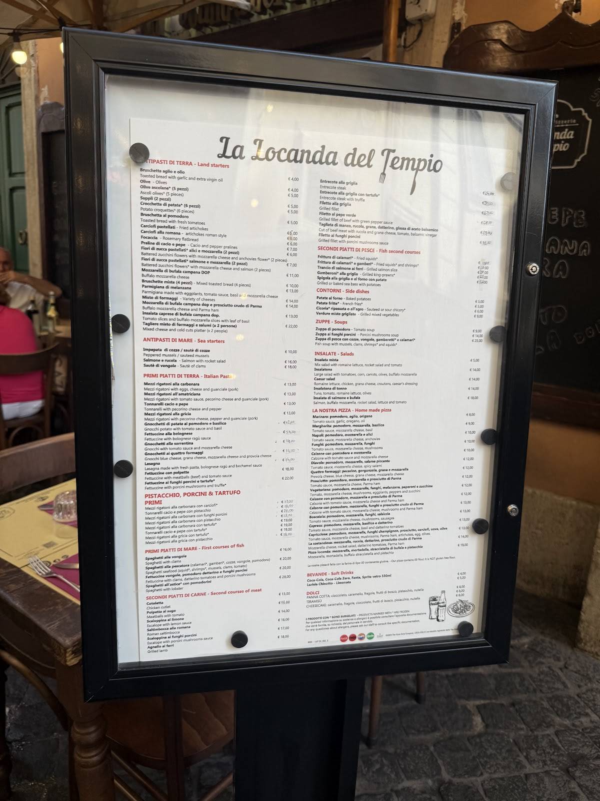 Menu di La locanda del Tempio 