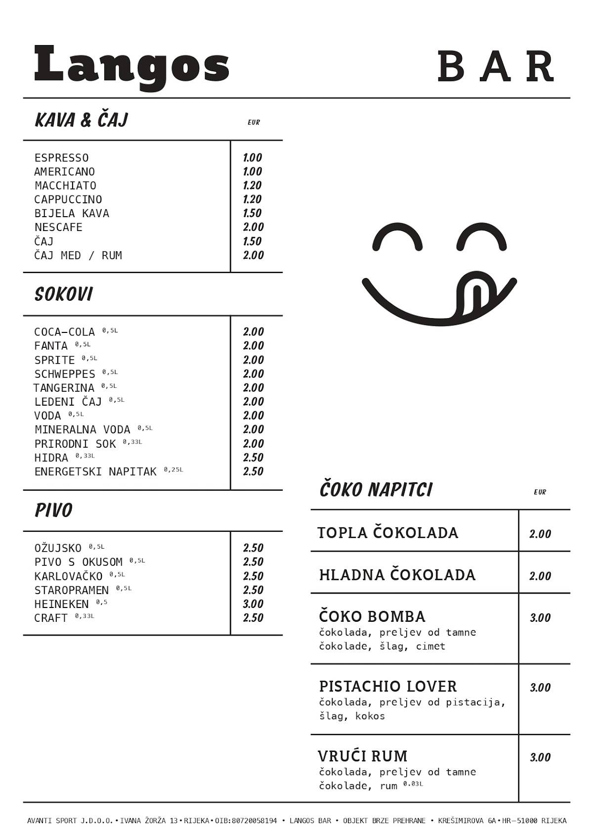Menu di Langos bar Rijeka 