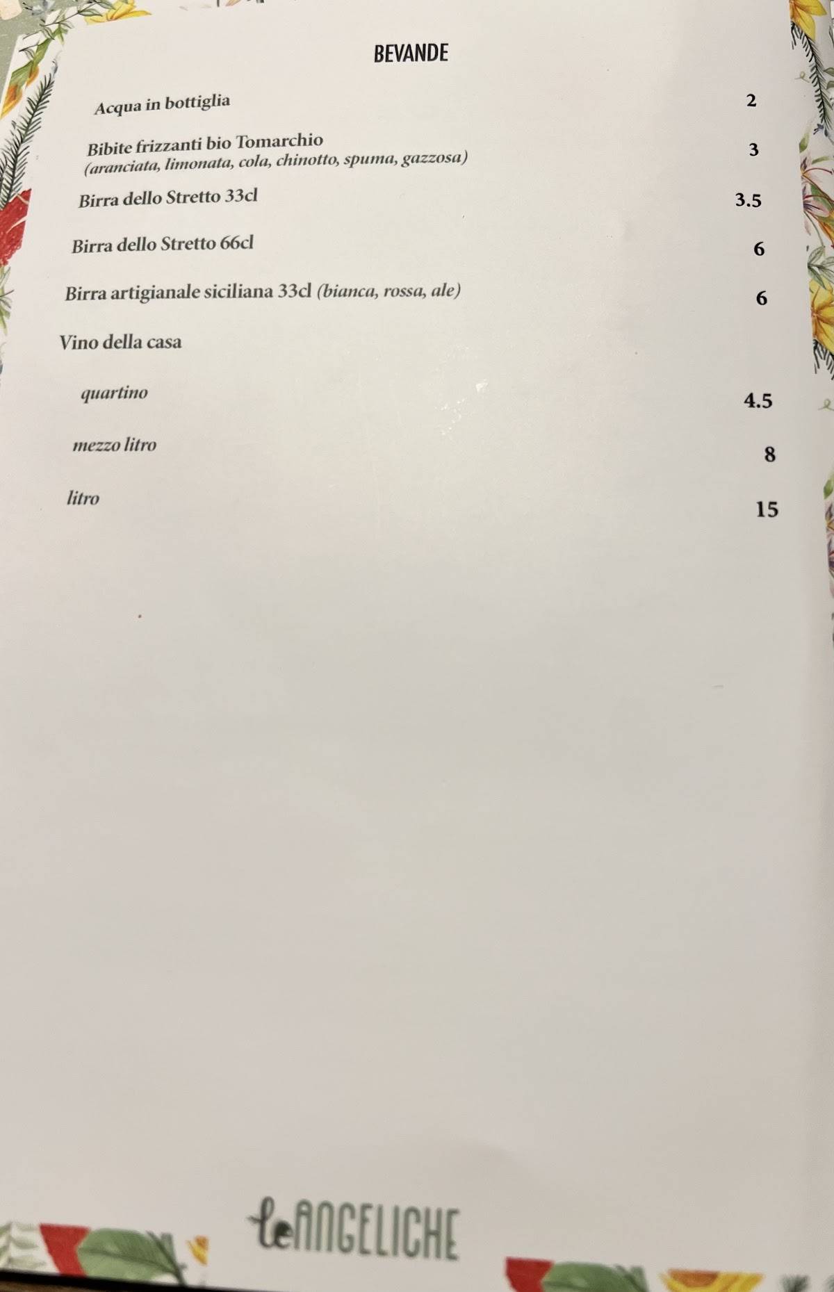 Menu di Le Angeliche 