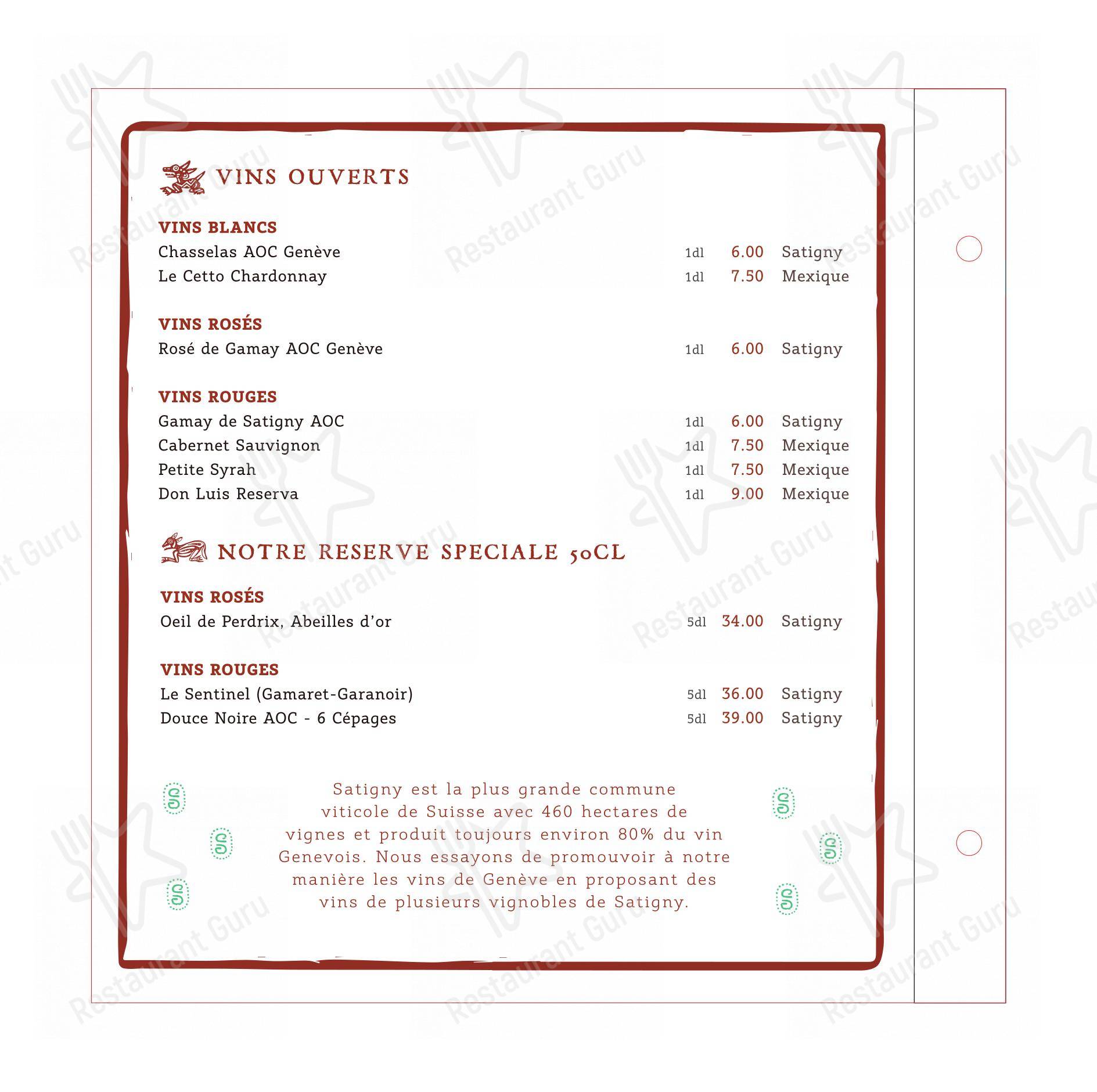 Restaurant Le Chat Rouge in Ginevra - Основное меню