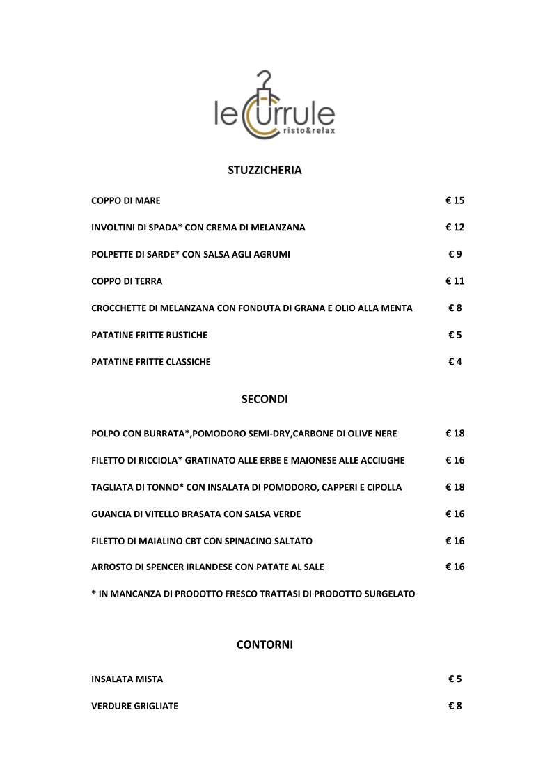 Menu di Le Currule 