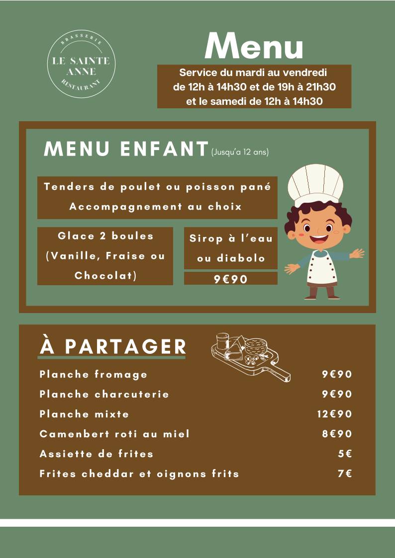 Menu de Le Sainte Anne