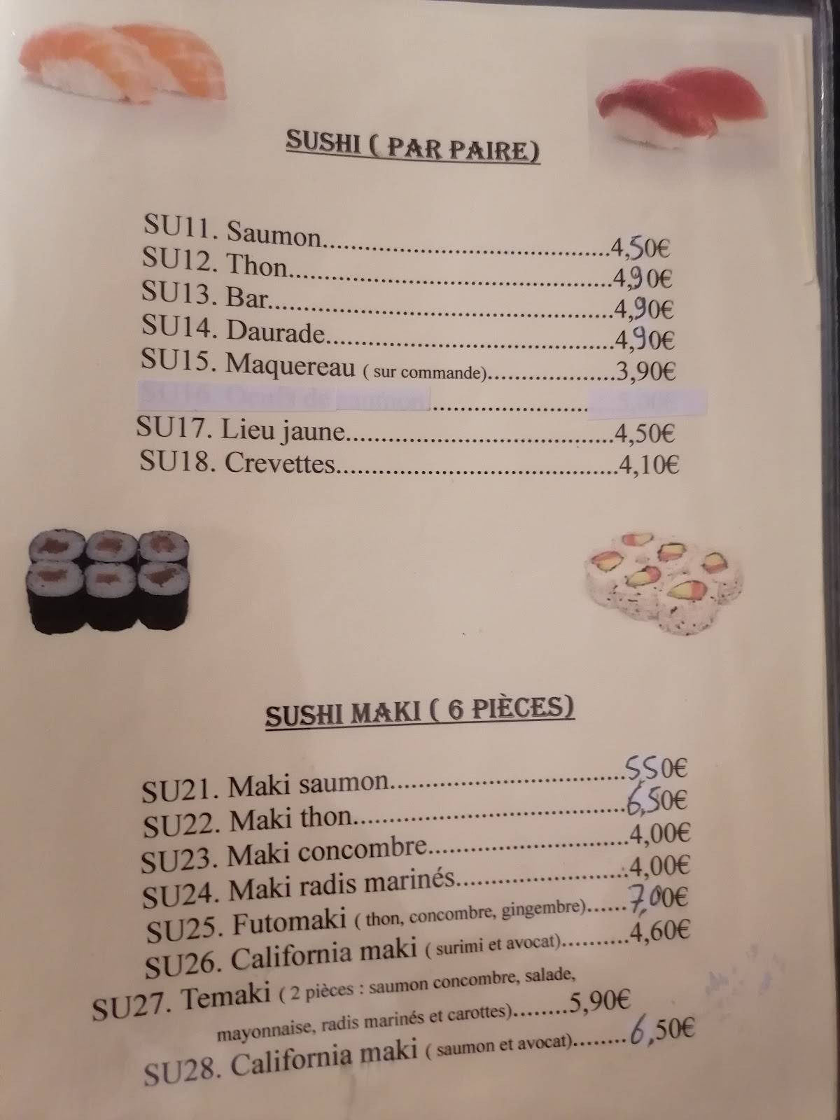 Menu de Le Sakura