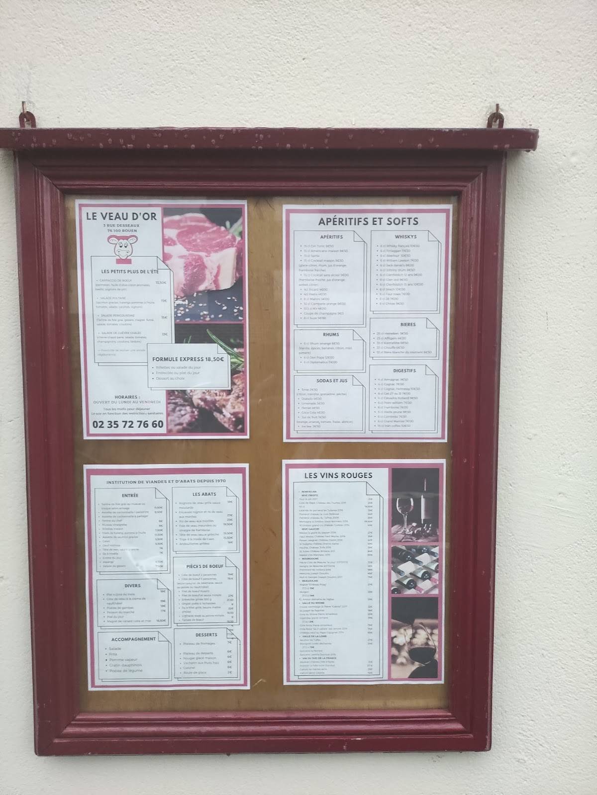 Menu de Le Veau d'Or