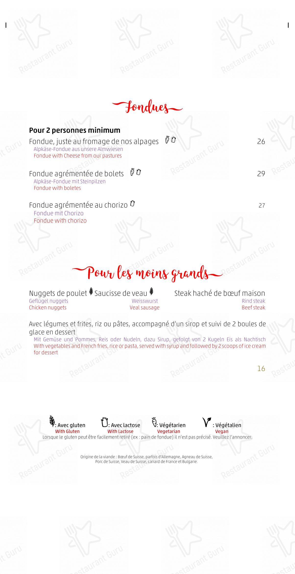 Menu per Restaurant Le Vieux-Chalet steakhouse