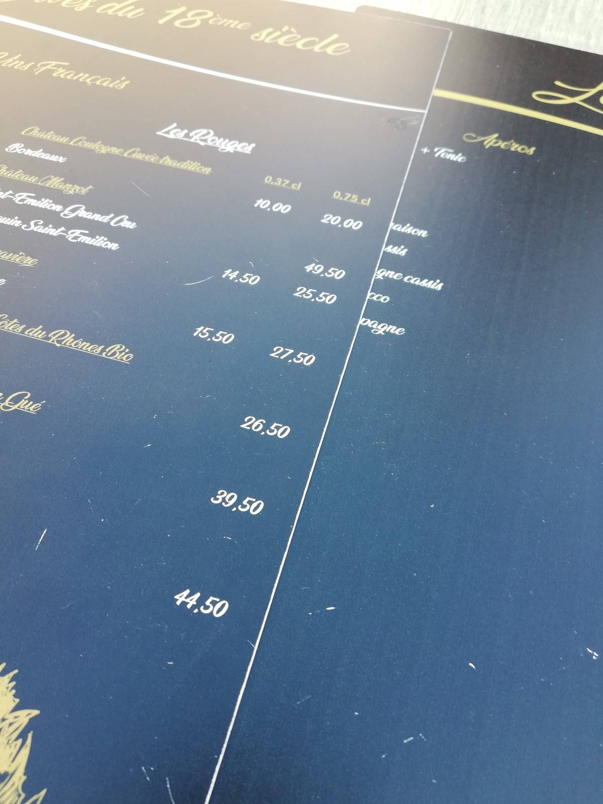 Menu de Le XVIII Siècle