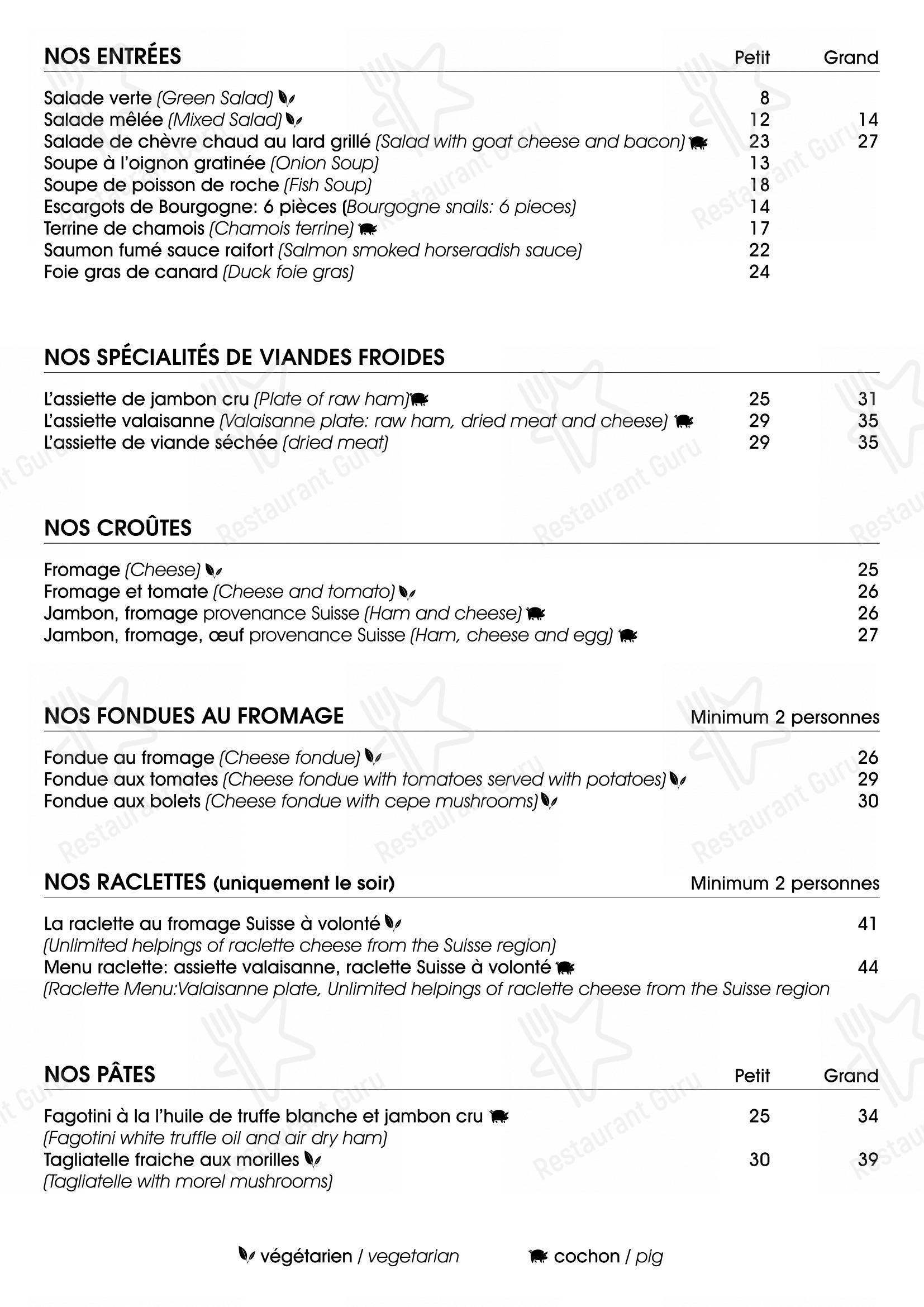 Menu bar per Restaurant Les Moulins in Bagnes