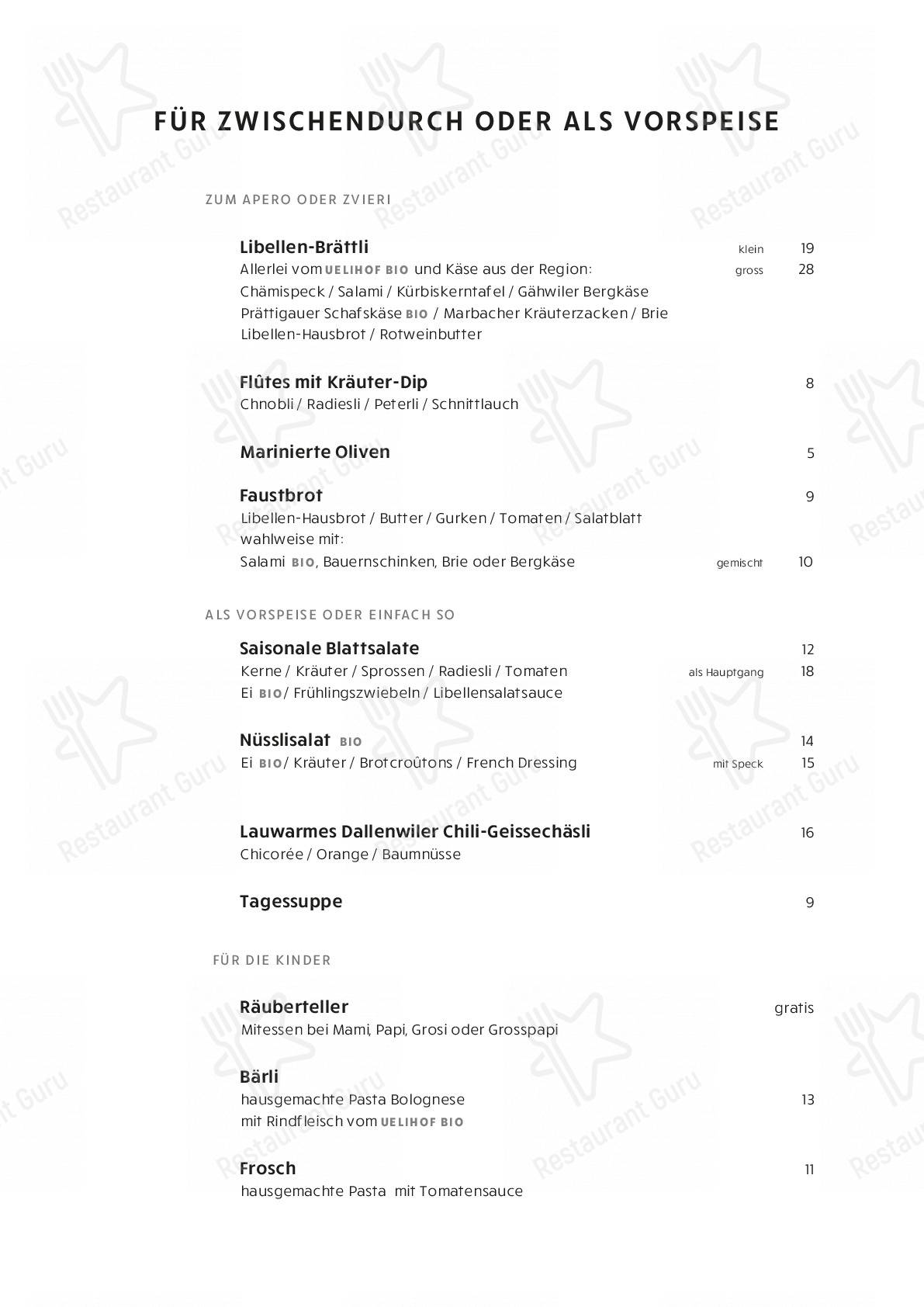 Menu di Restaurant Libelle - pasti e bevande