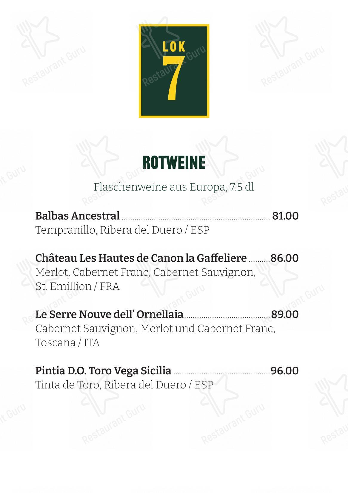 Menu di Restaurant Lok 7 - Menu bar