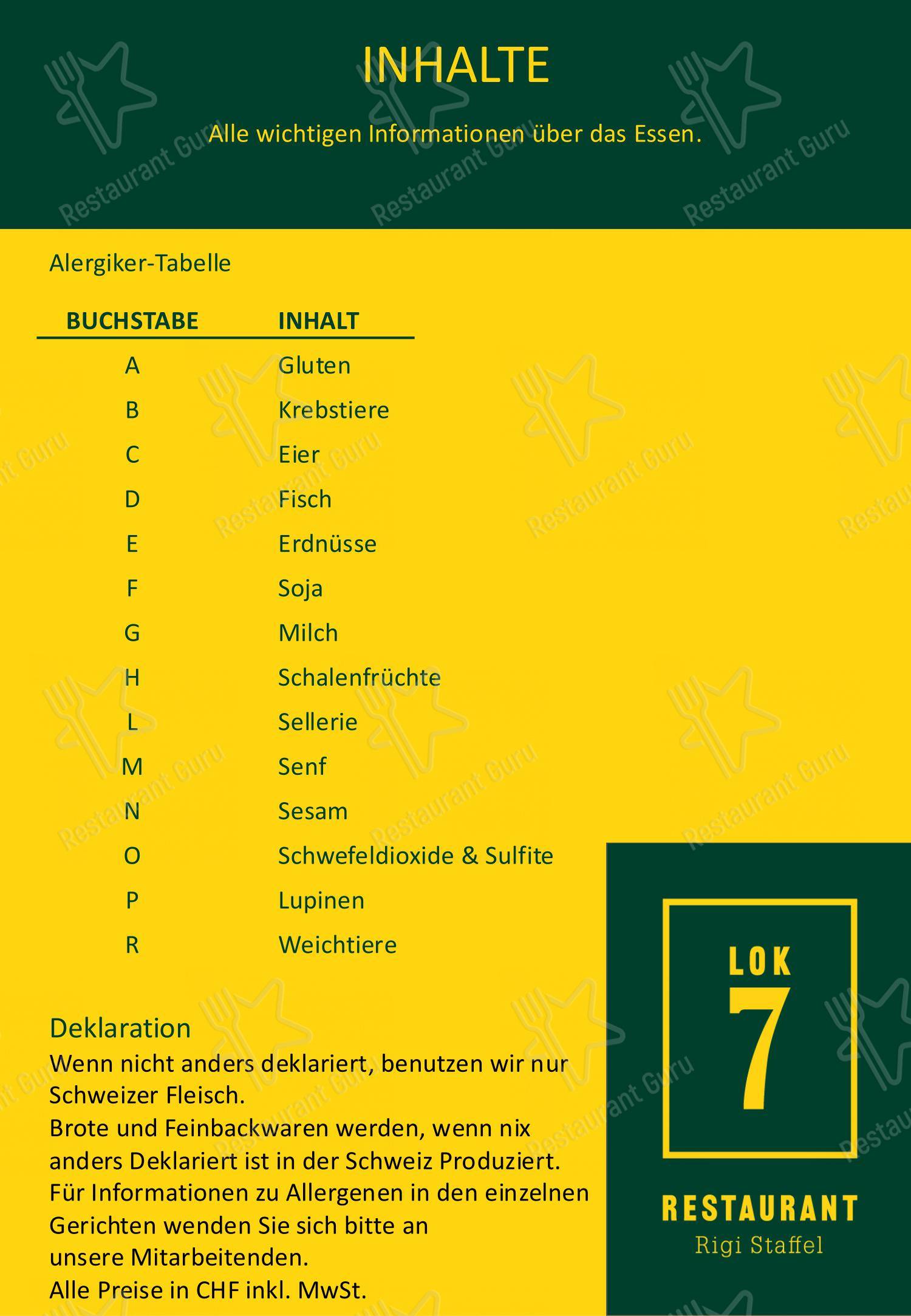 Основное меню per Restaurant Lok 7 in Arth