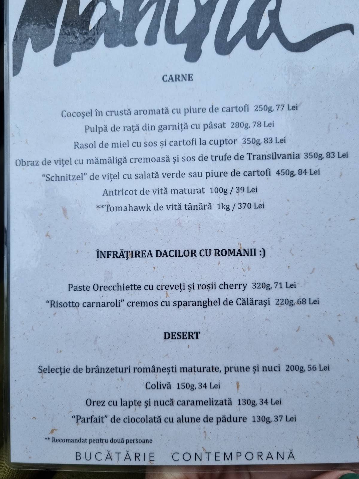 Menu de Mahala