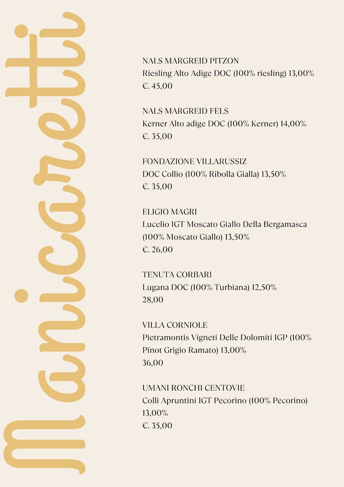 Menu di Manicaretti 