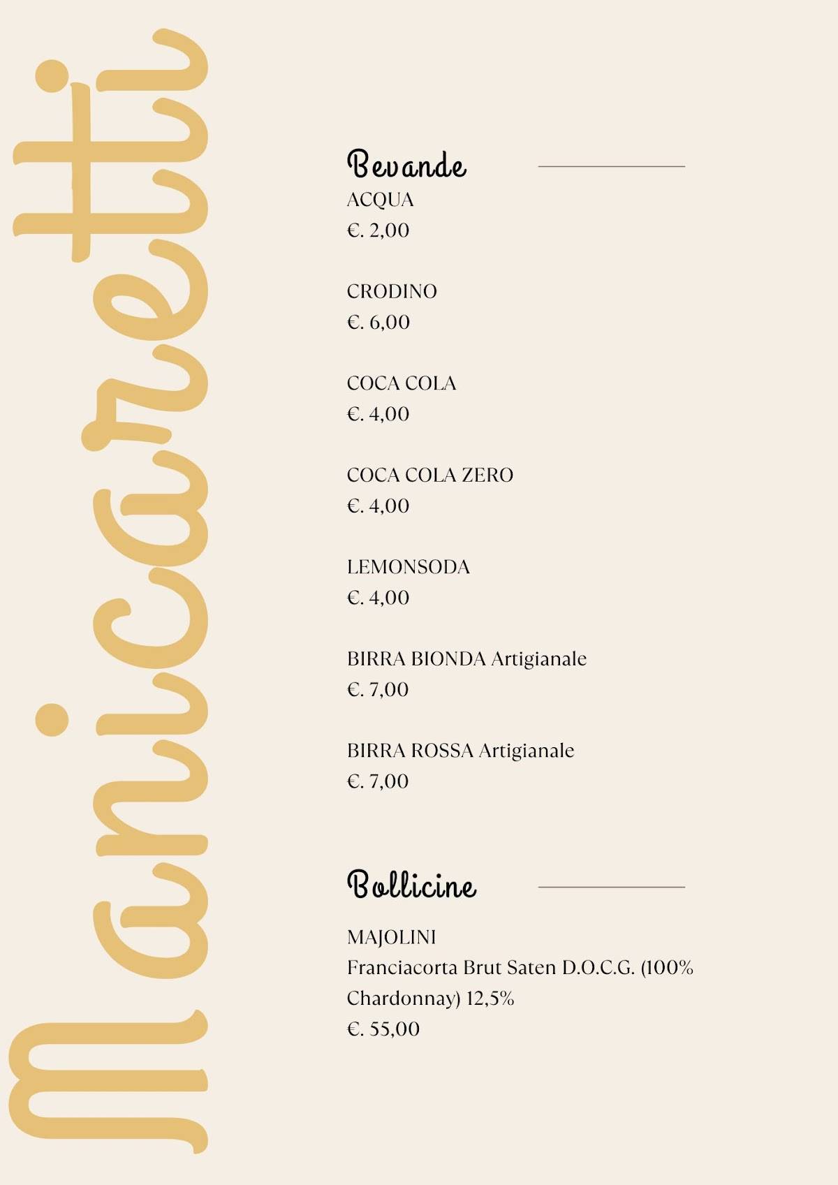 Menu di Manicaretti 