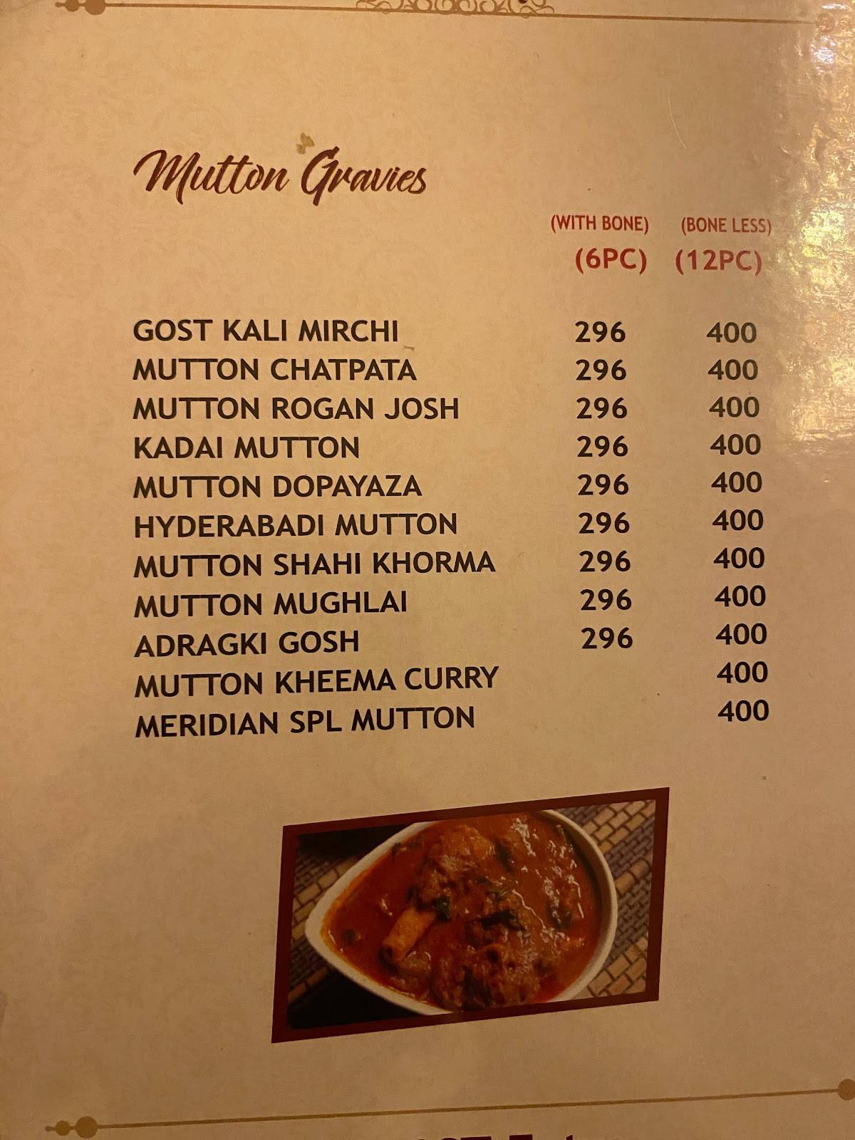Meridian Restaurant menu