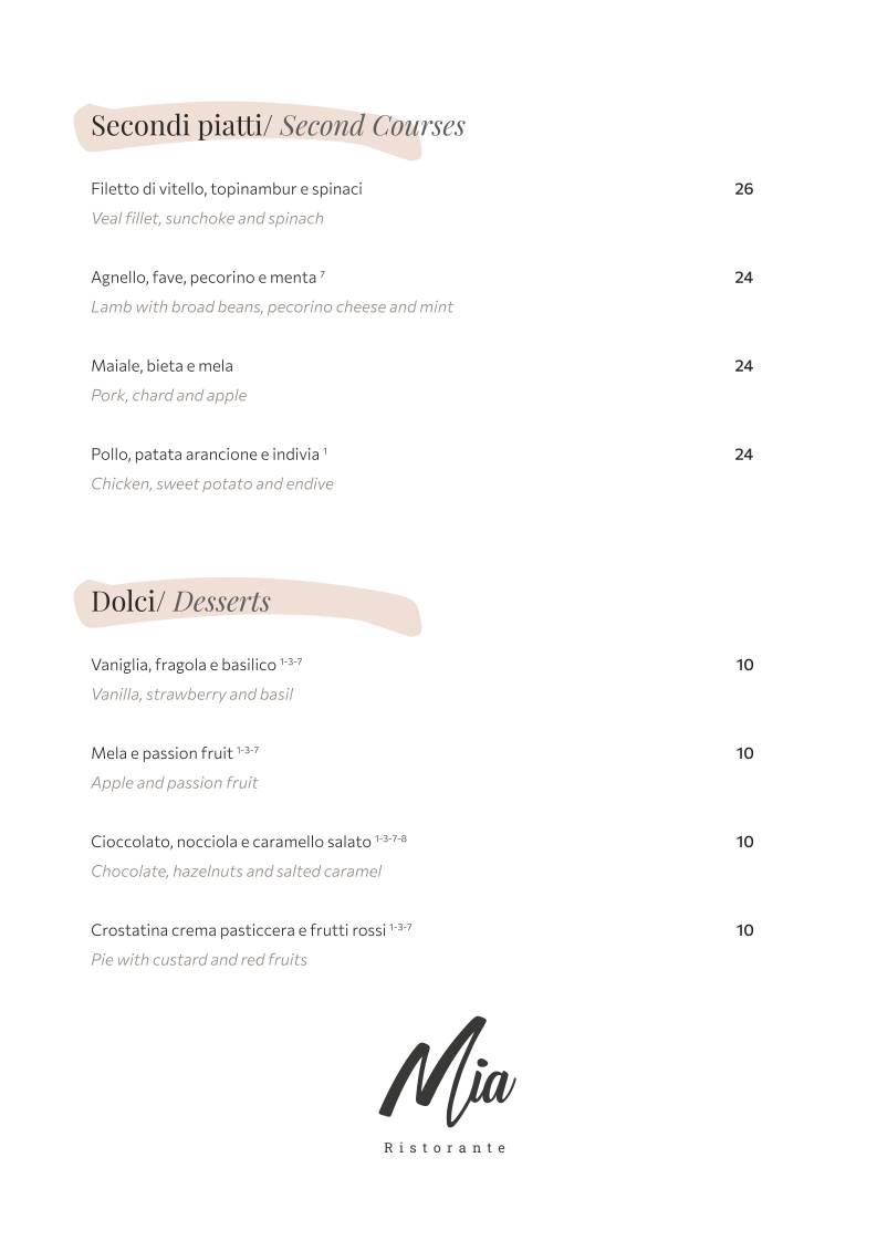 Menu di Mia Ristorante 