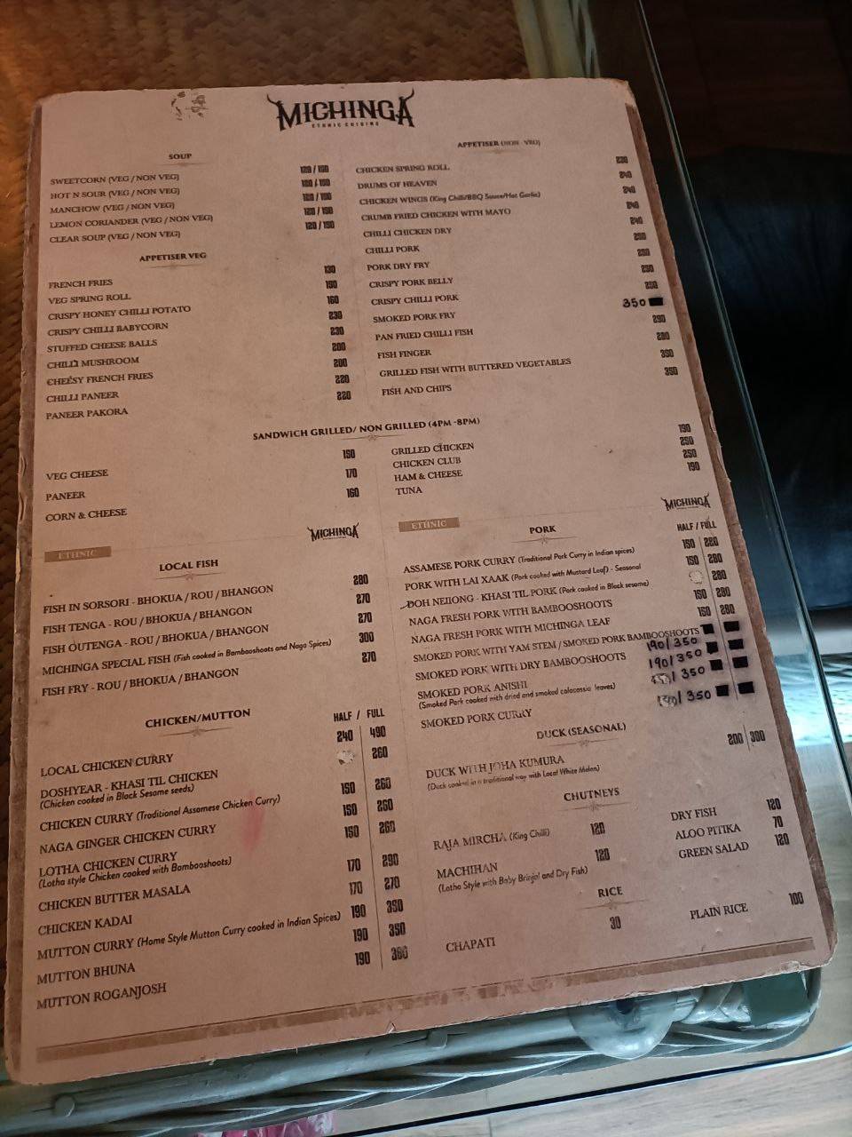 Michinga Restaurant menu