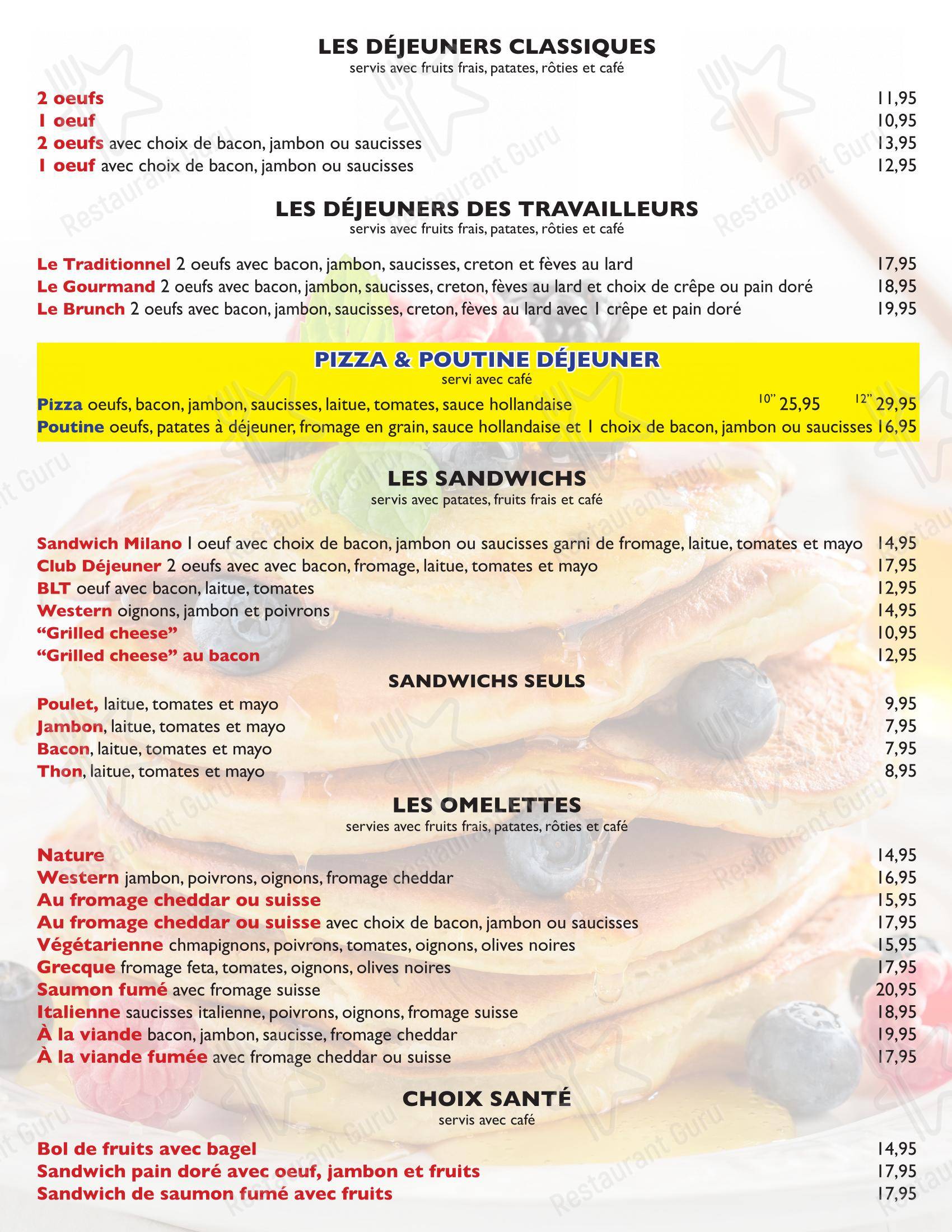 Menu pour Restaurant Milano Pizza dans Sorel-Tracy
