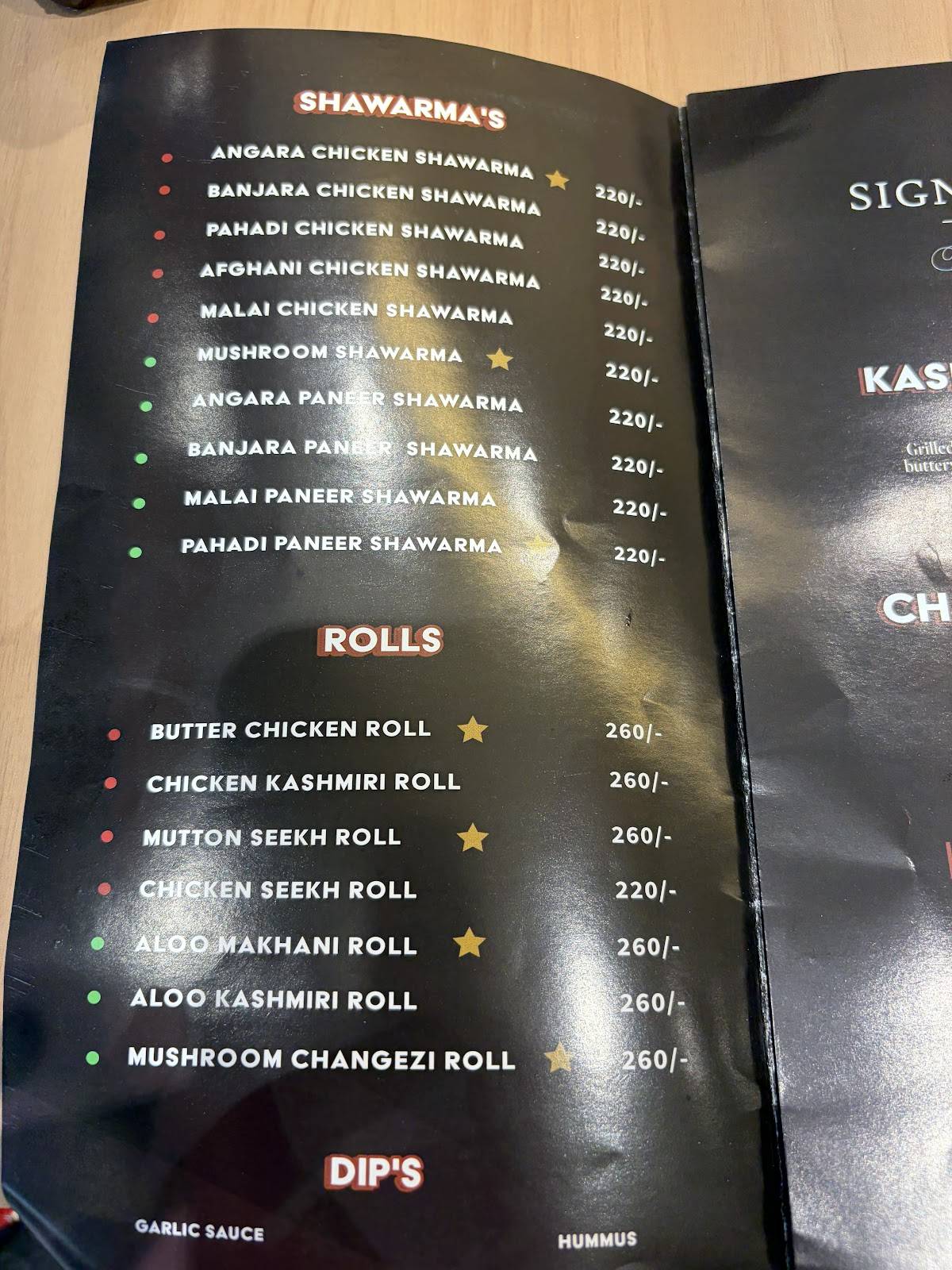Miya Kebabs menu