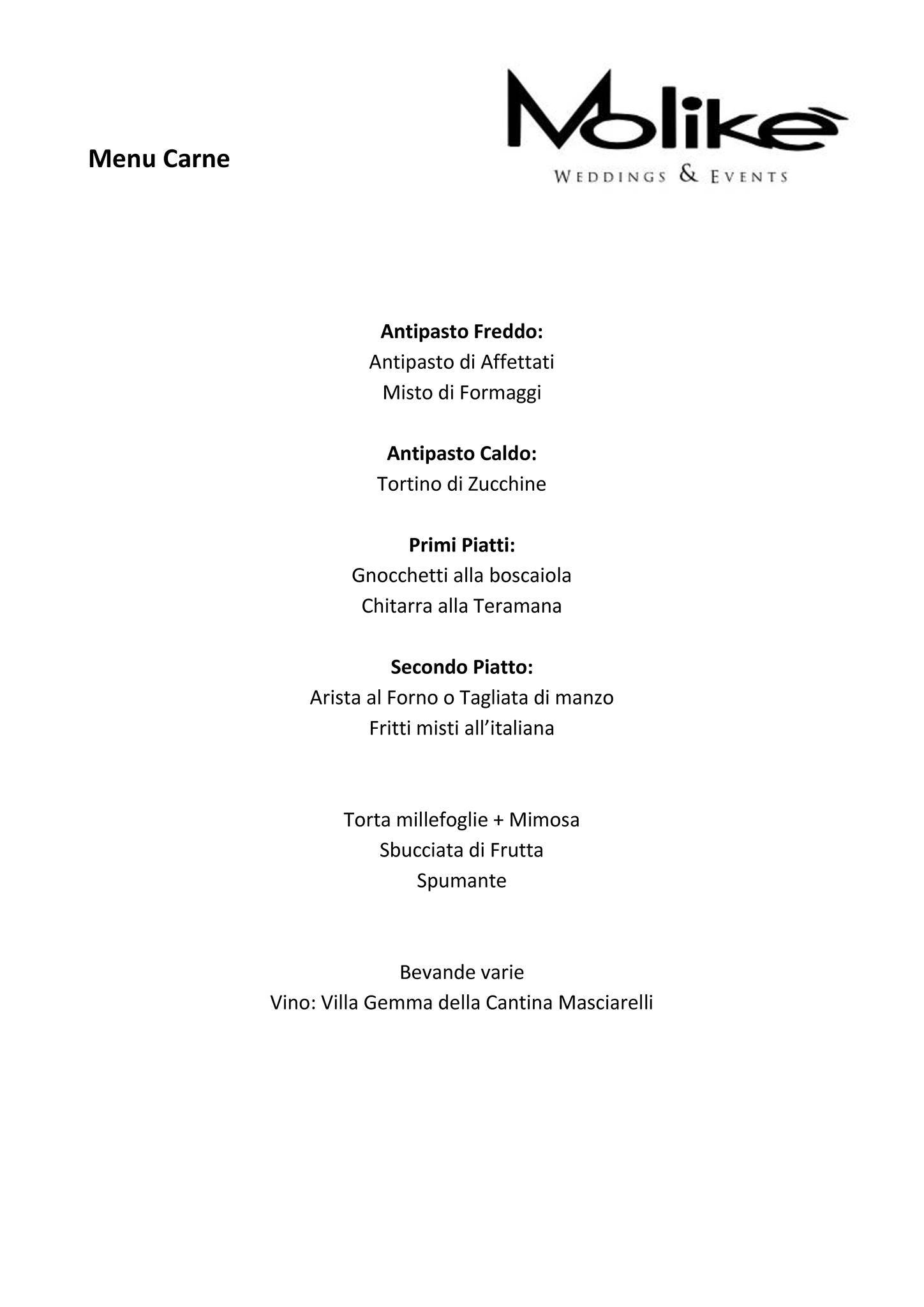 Menu di Molikè 