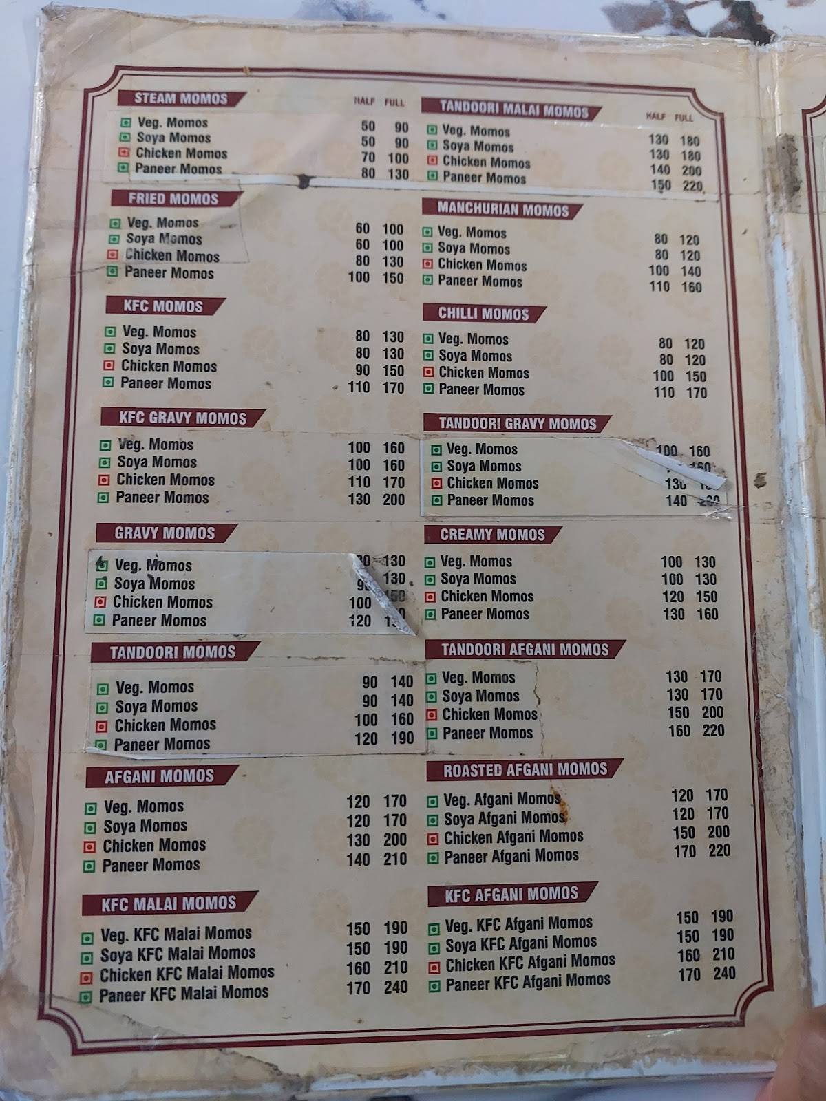 Mom hand momos menu