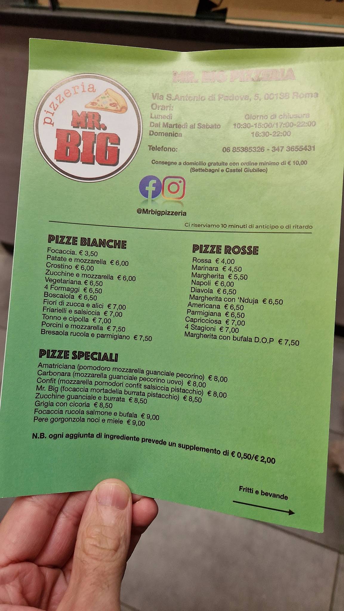 Menu di Mr. BIG PIZZERIA 