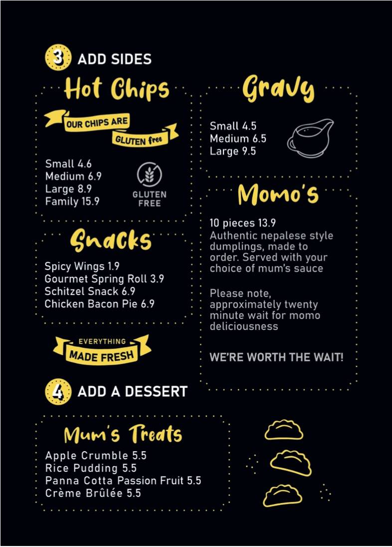 Menu at Mum's Charcoal & Grill restaurant, Pialba