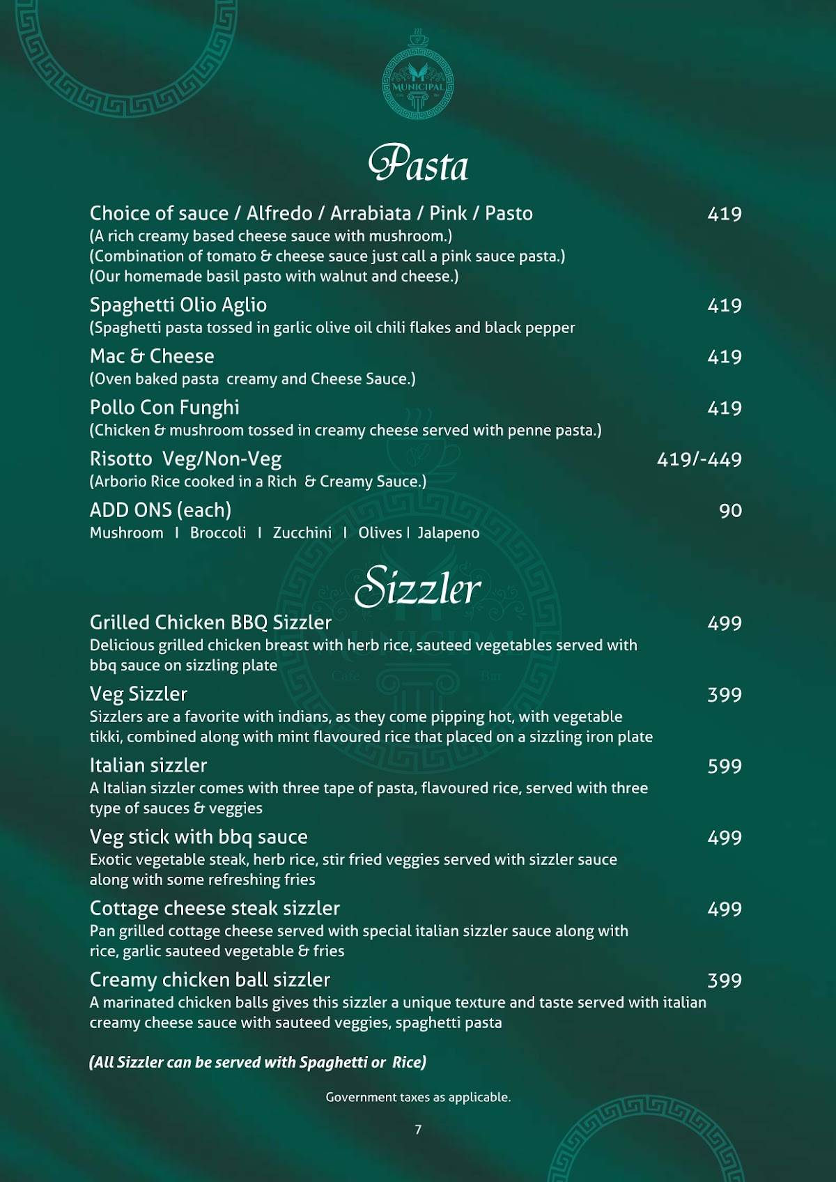 Municipal Cafe Bar menu