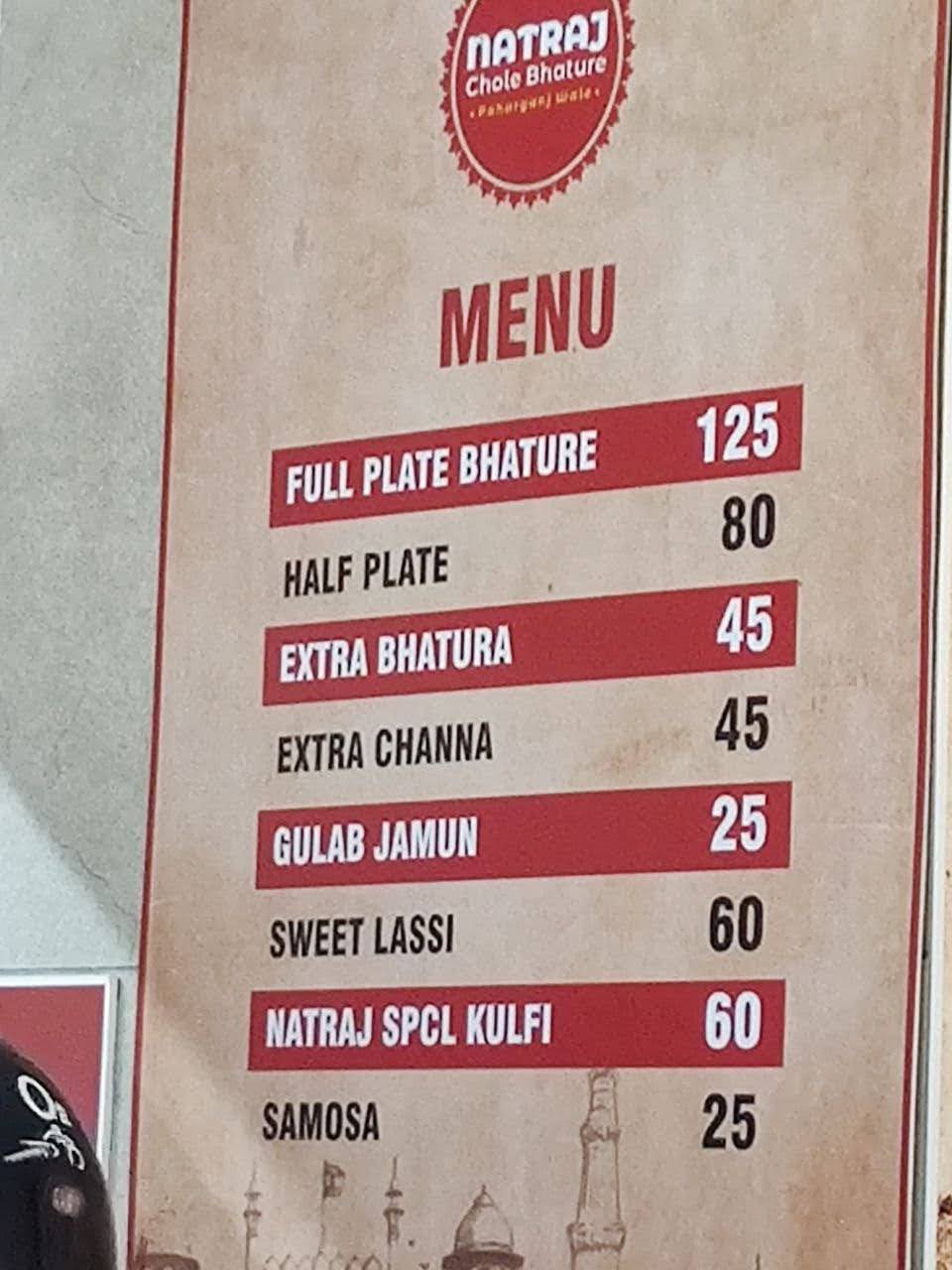 Menu at NATRAJ CHOLE BHATURE, Bengaluru, 33