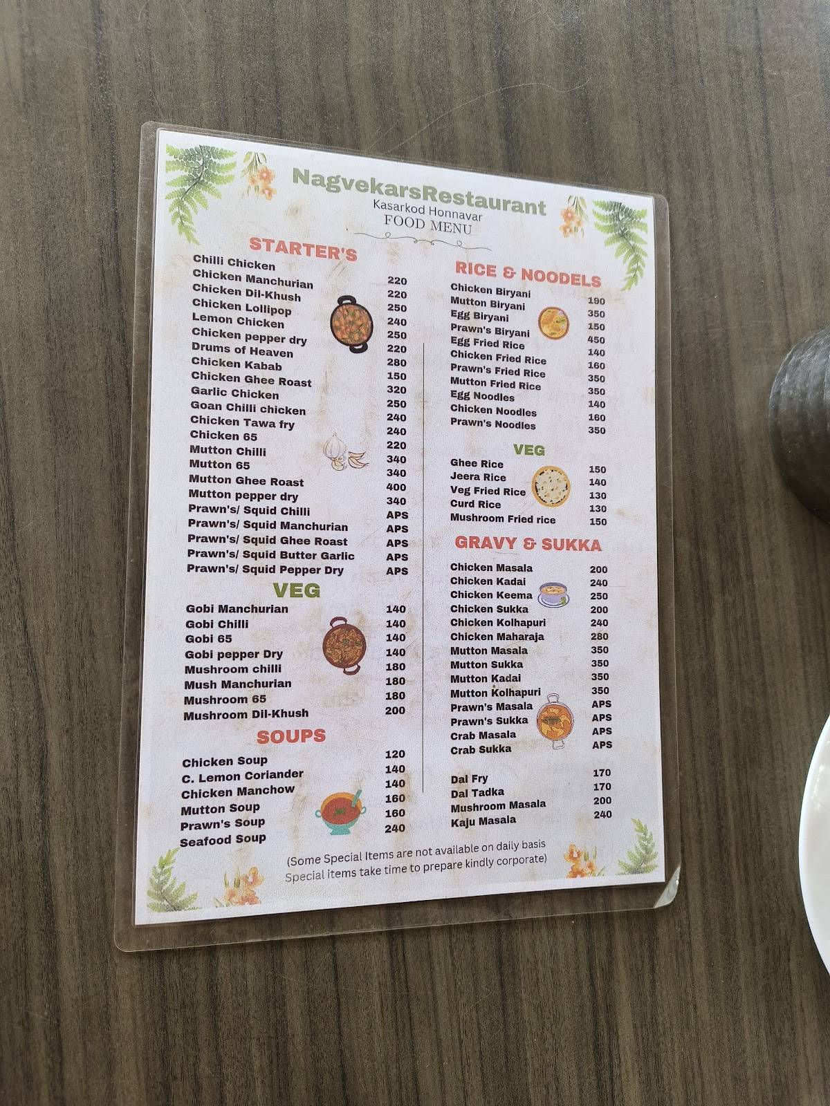 Nagvekar's Restaurant menu