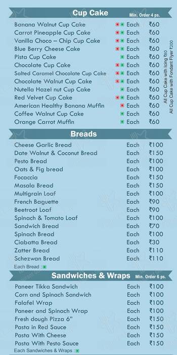 Neeru Mittal's Patisserie menu