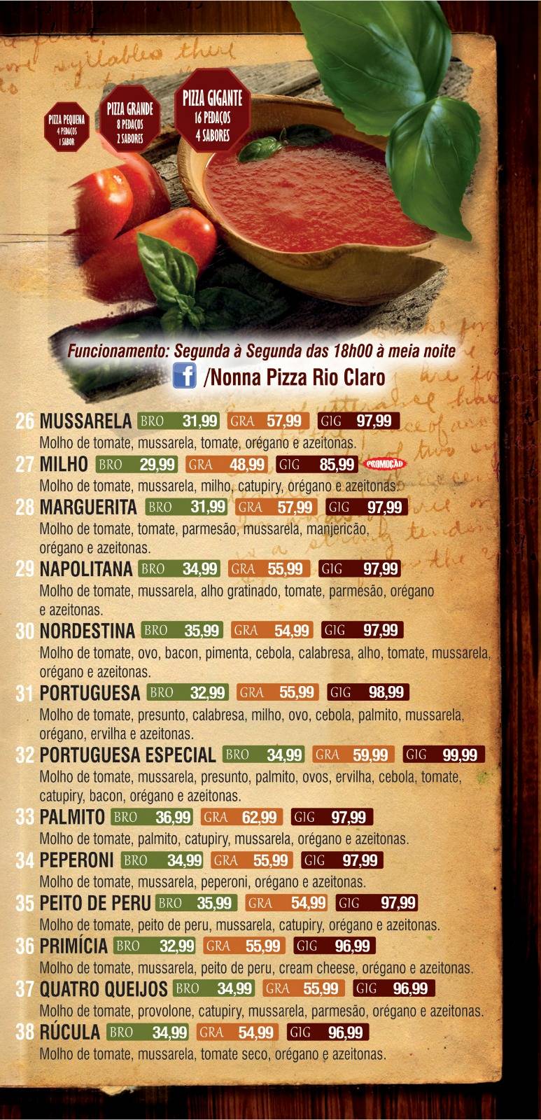 Nonna Pizza Gigante cardápio