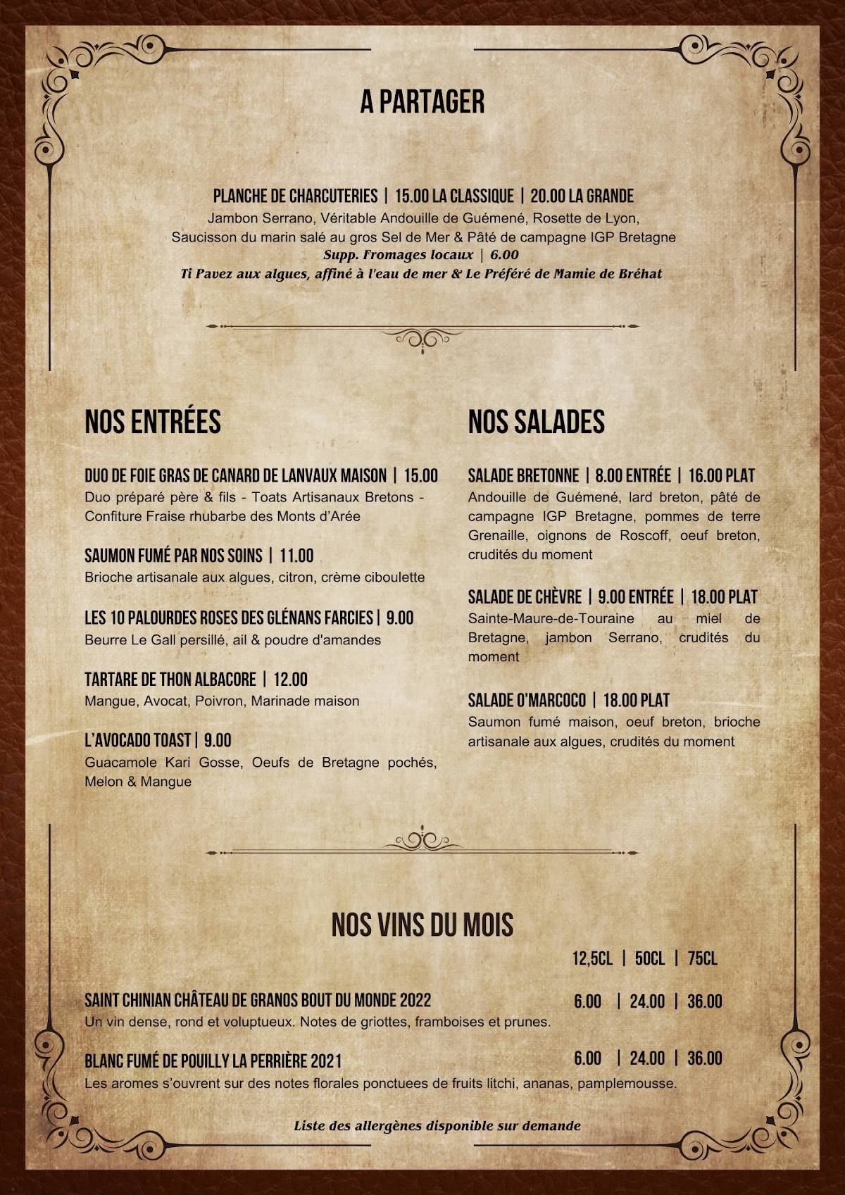 Menu de O'Marcoco