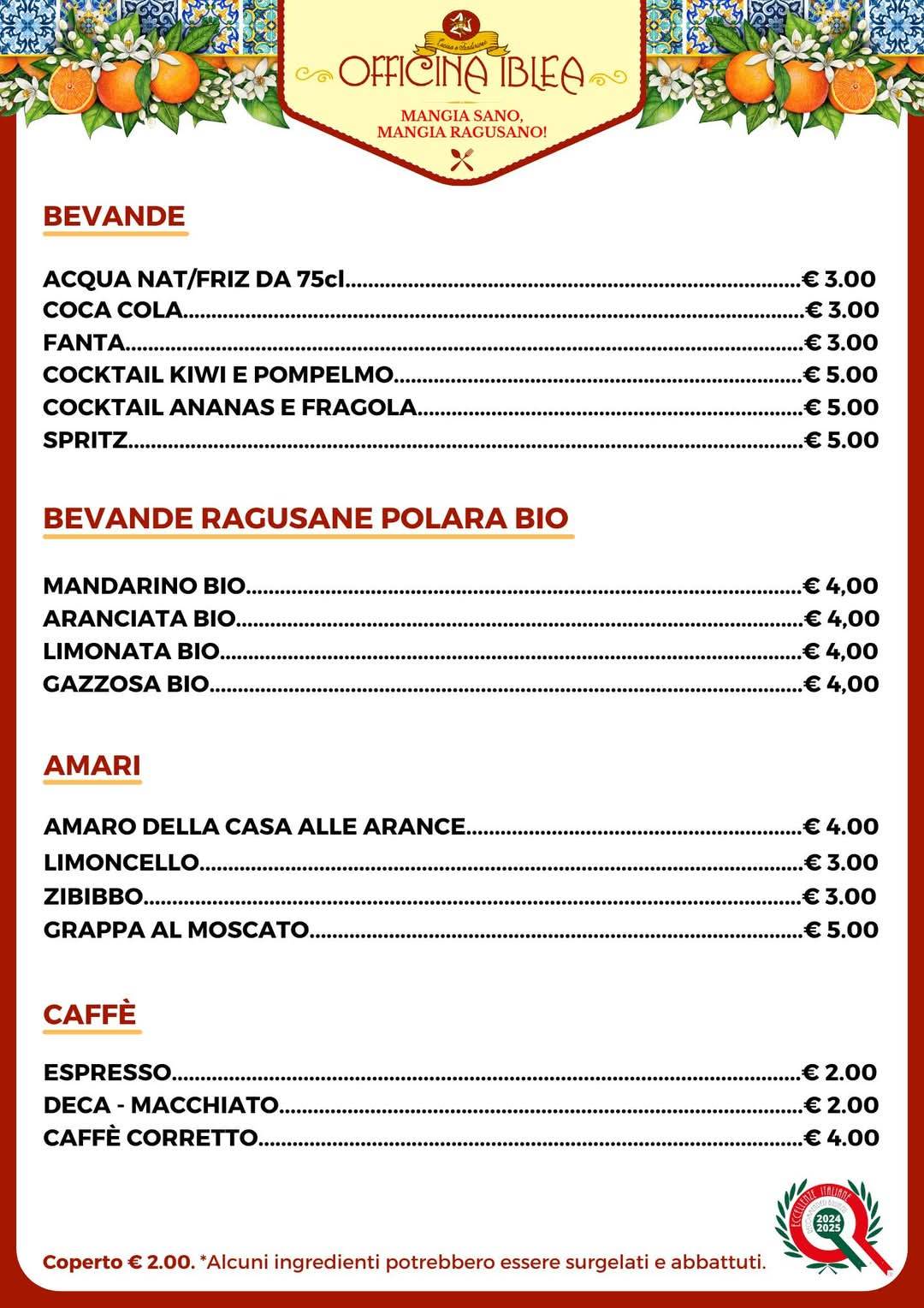 Menu di Officina Iblea 
