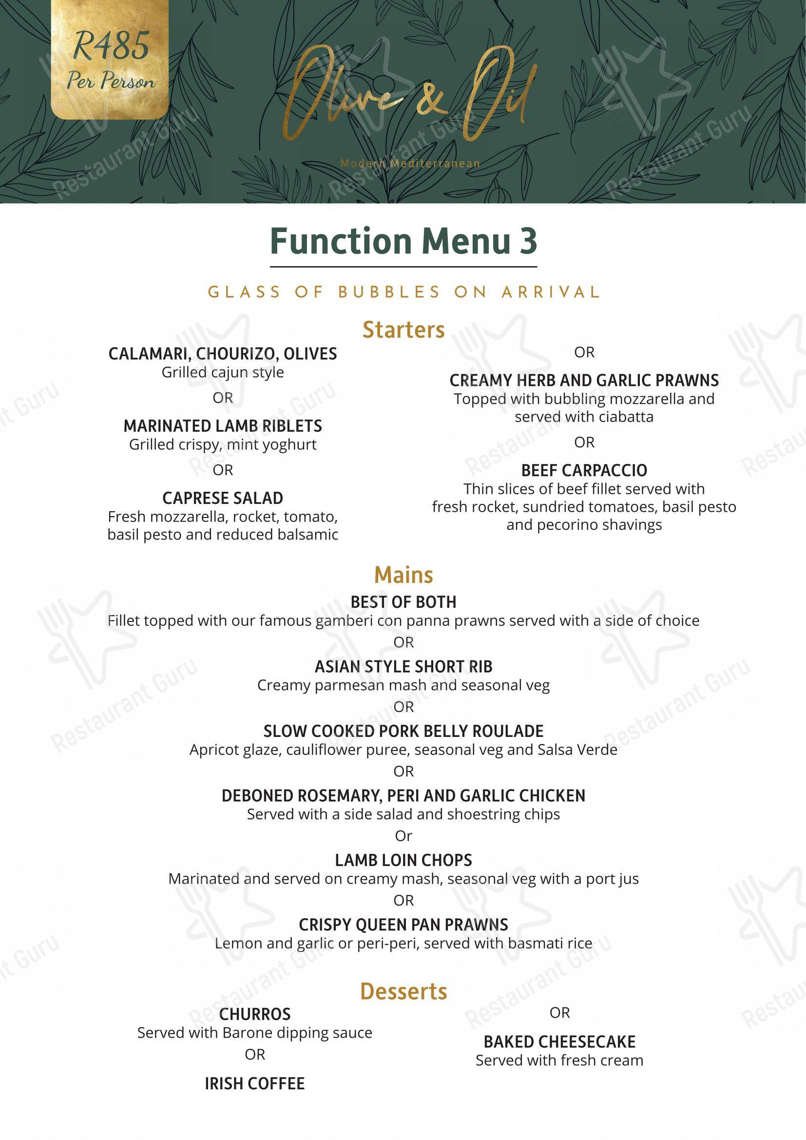 Menu at Olive & Oil restaurant, Umhlanga, Oceans Mall