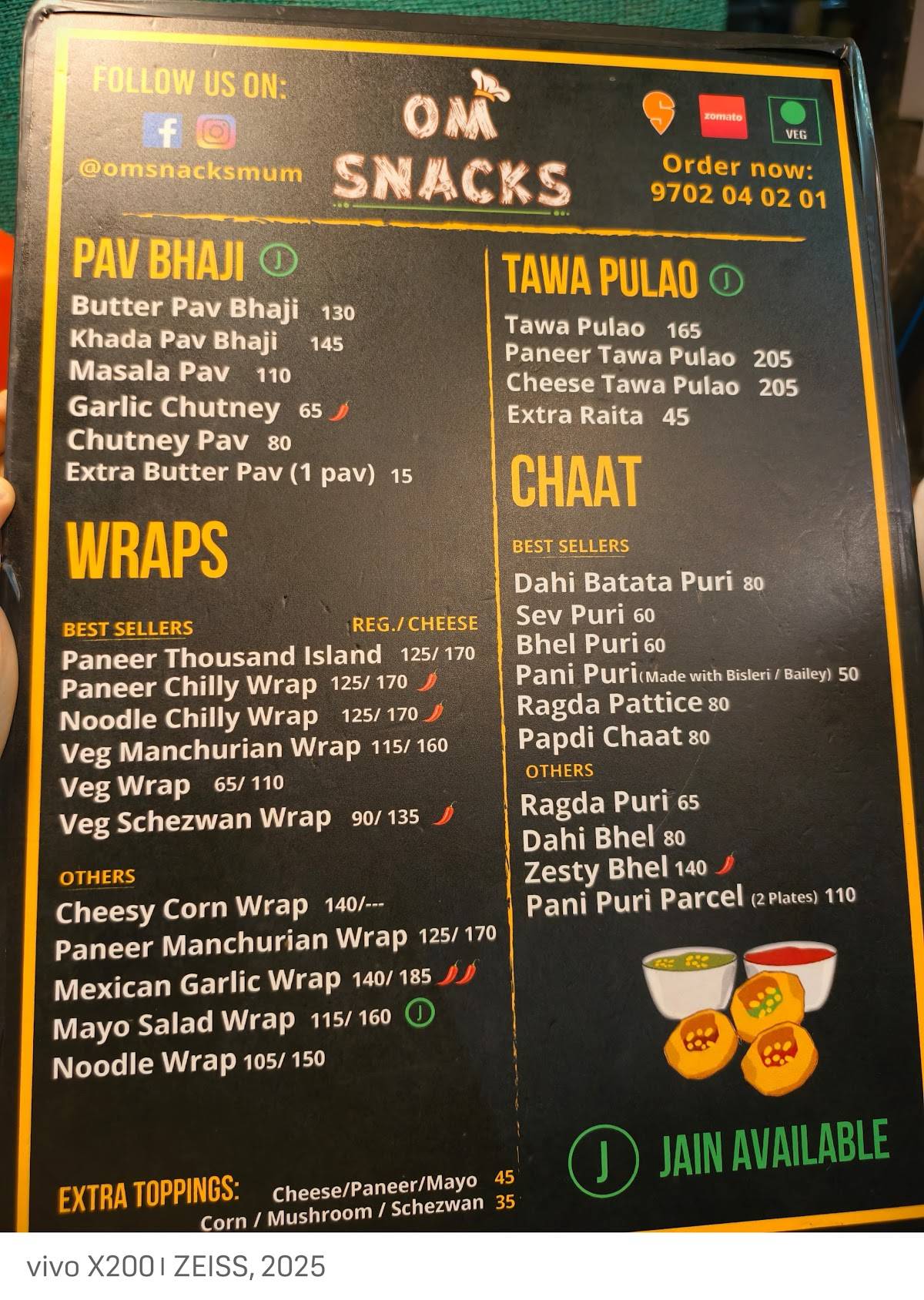 Om Snacks - Sandwiches, Chaat shop, Pav Bhaji Shop, Pizza Delivery, Fast Food Restaurant in Andheri East menu