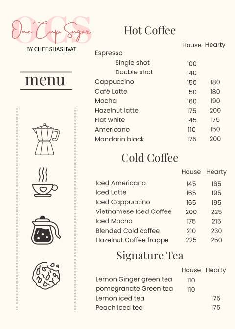 One Cup Sugar menu