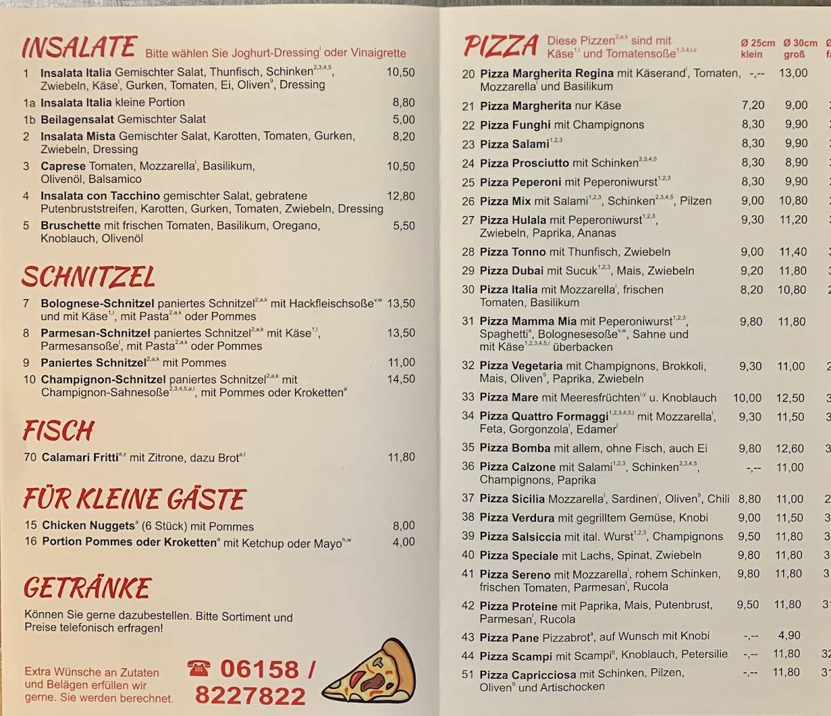 Menu de Originale Italiano . Pizzeria Sereno