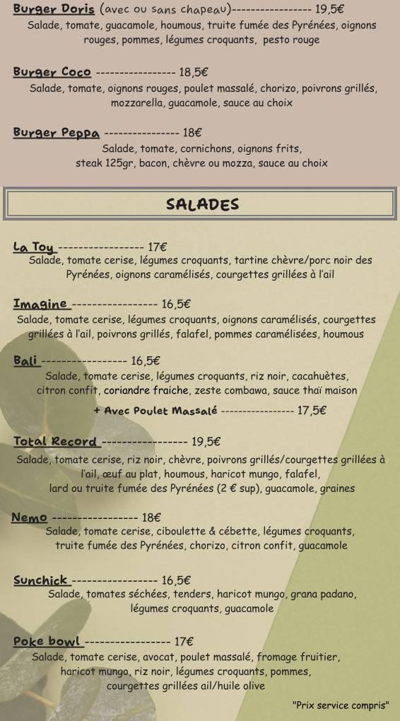 Menu de O'sisters