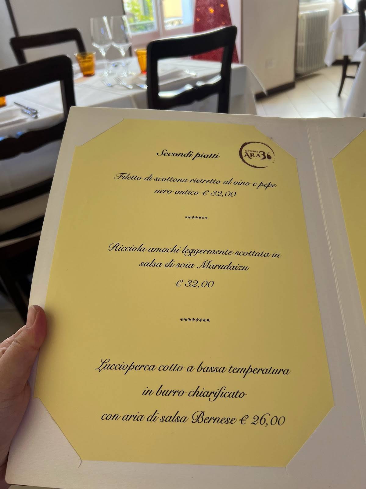 Menu di Osteria Ara 36 