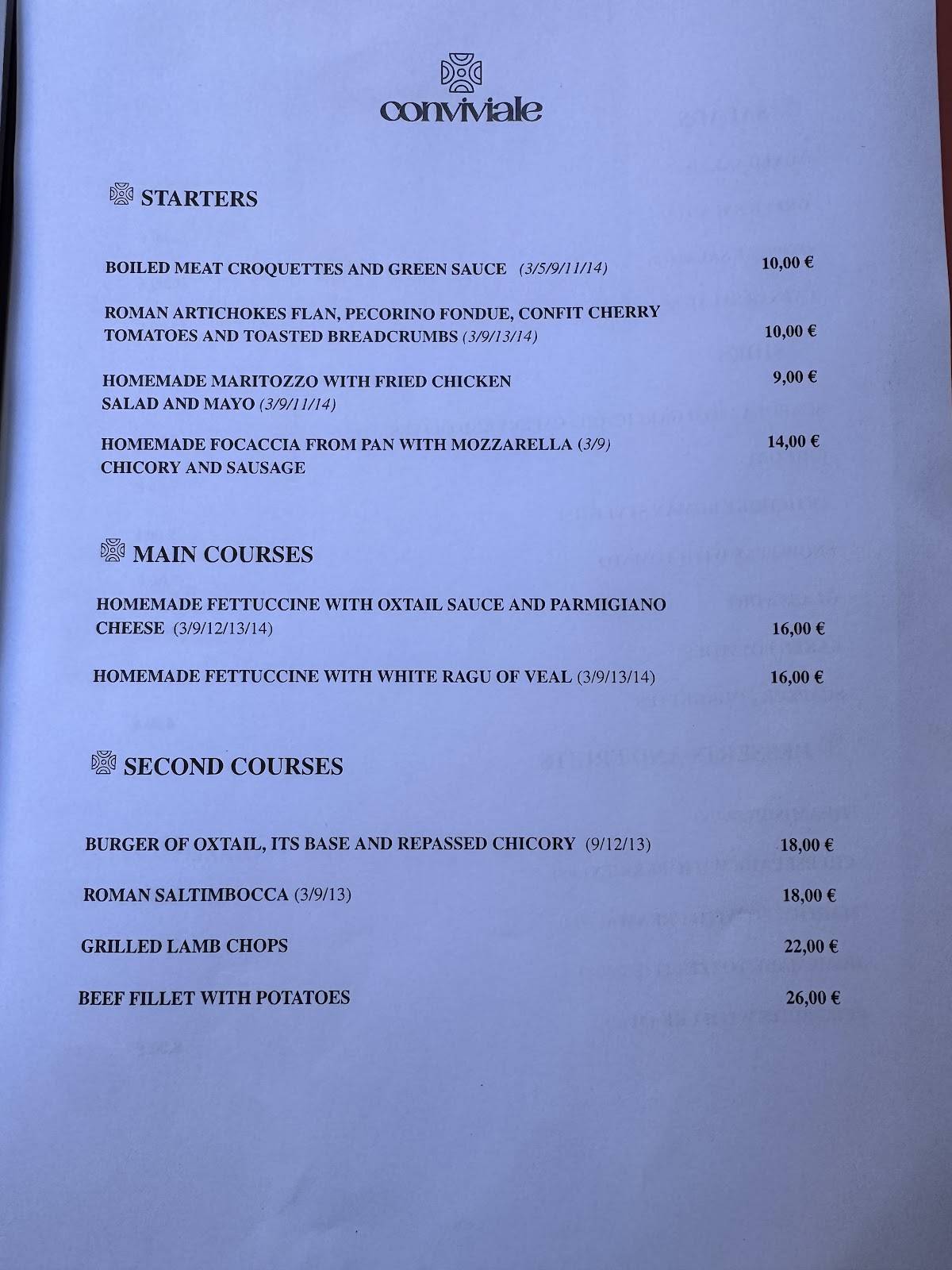 Menu di Ristorante Osteria Conviviale | Prati 