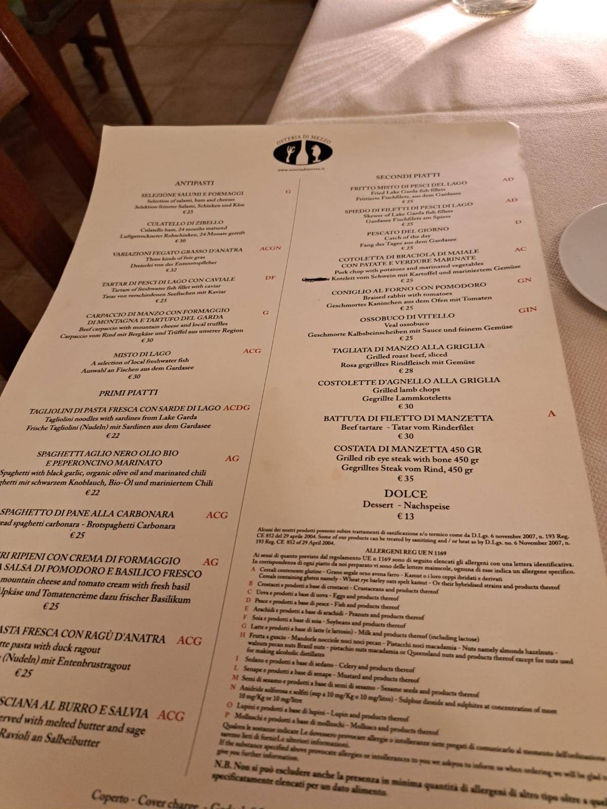 Menu di Osteria Di Mezzo 