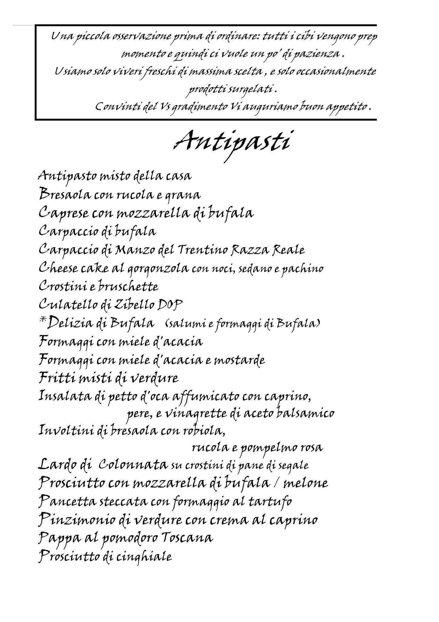 Menu di Osteria Persei Angela Daniela Vani e C 
