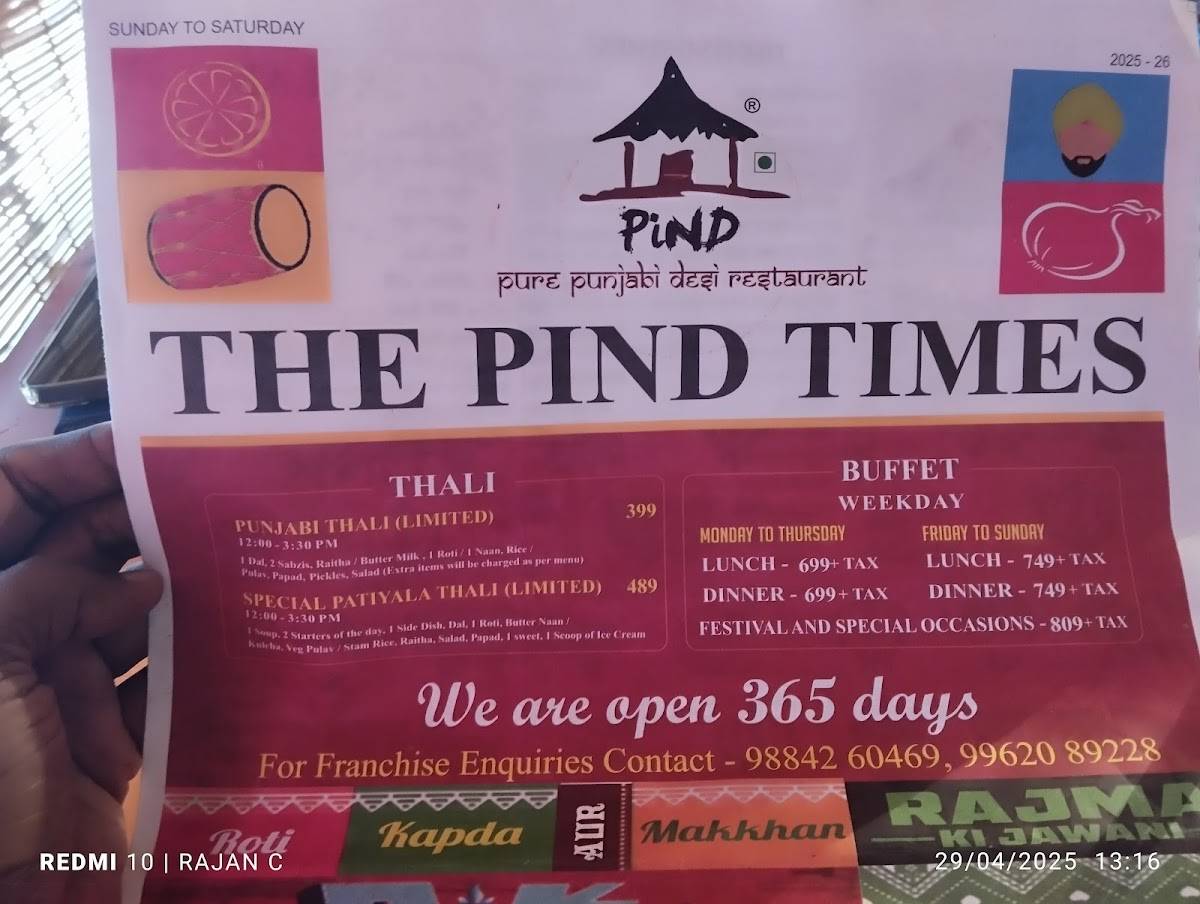 PIND Thoraipakkam menu