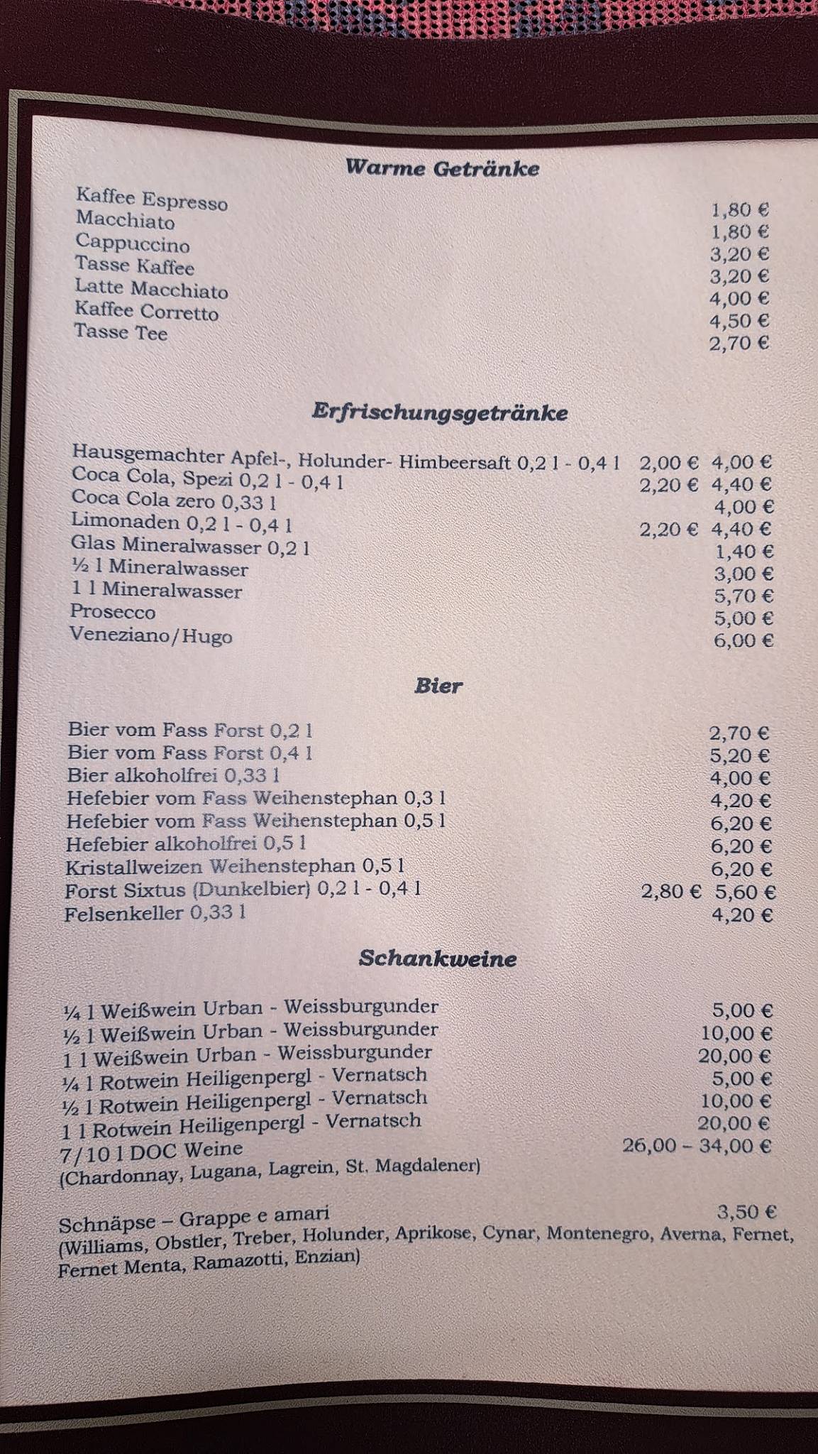 Menu di PIRCHER 